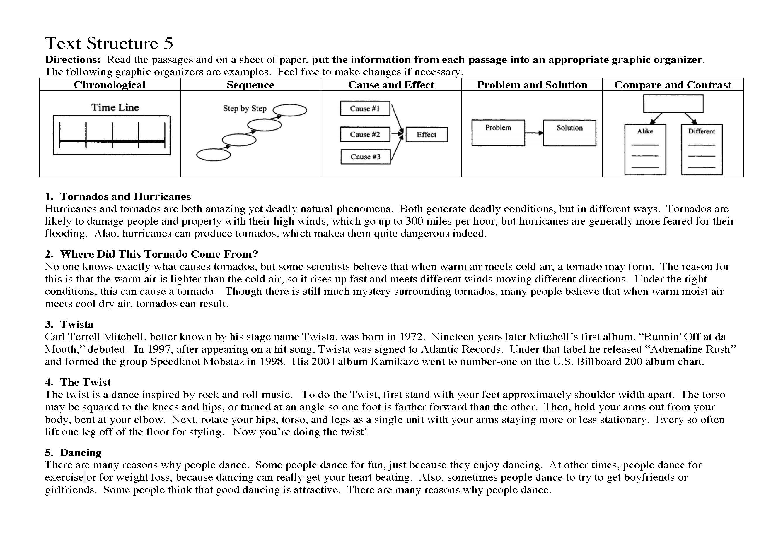 This is a preview image of Text Structure Worksheet 5. Click on it to enlarge it or view the source file.
