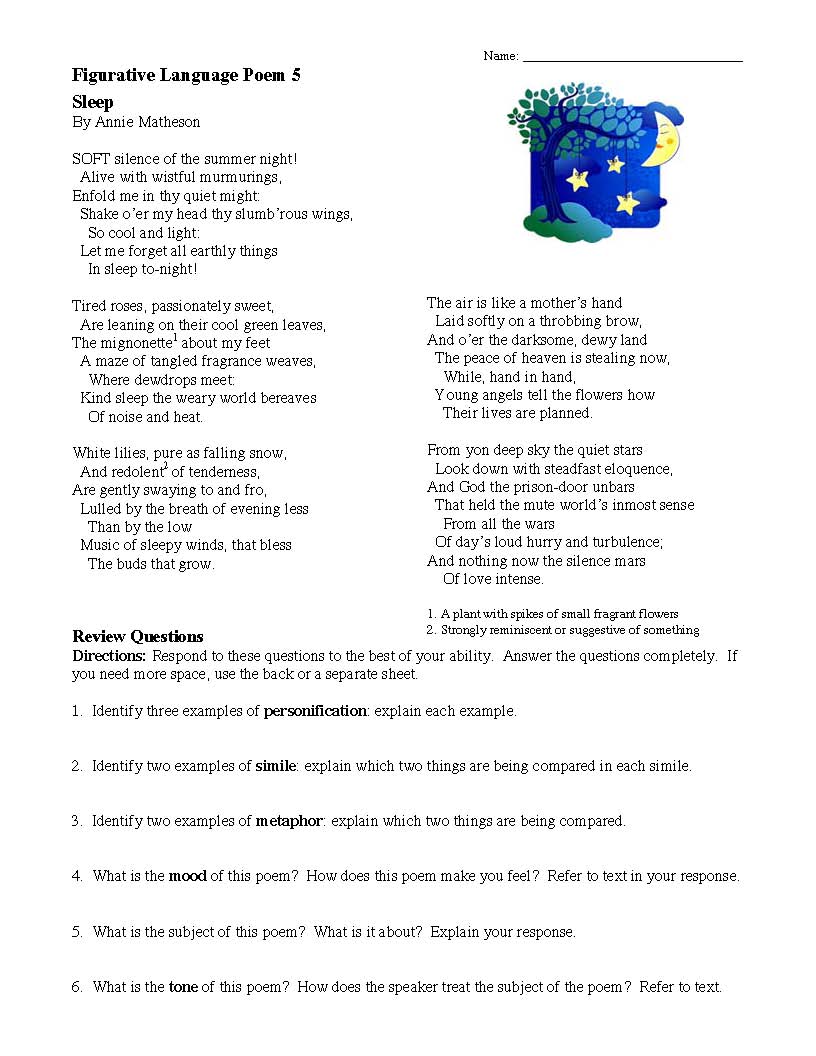 Poem Comprehension For Grade 5 With Answers Pdf Sitedoct