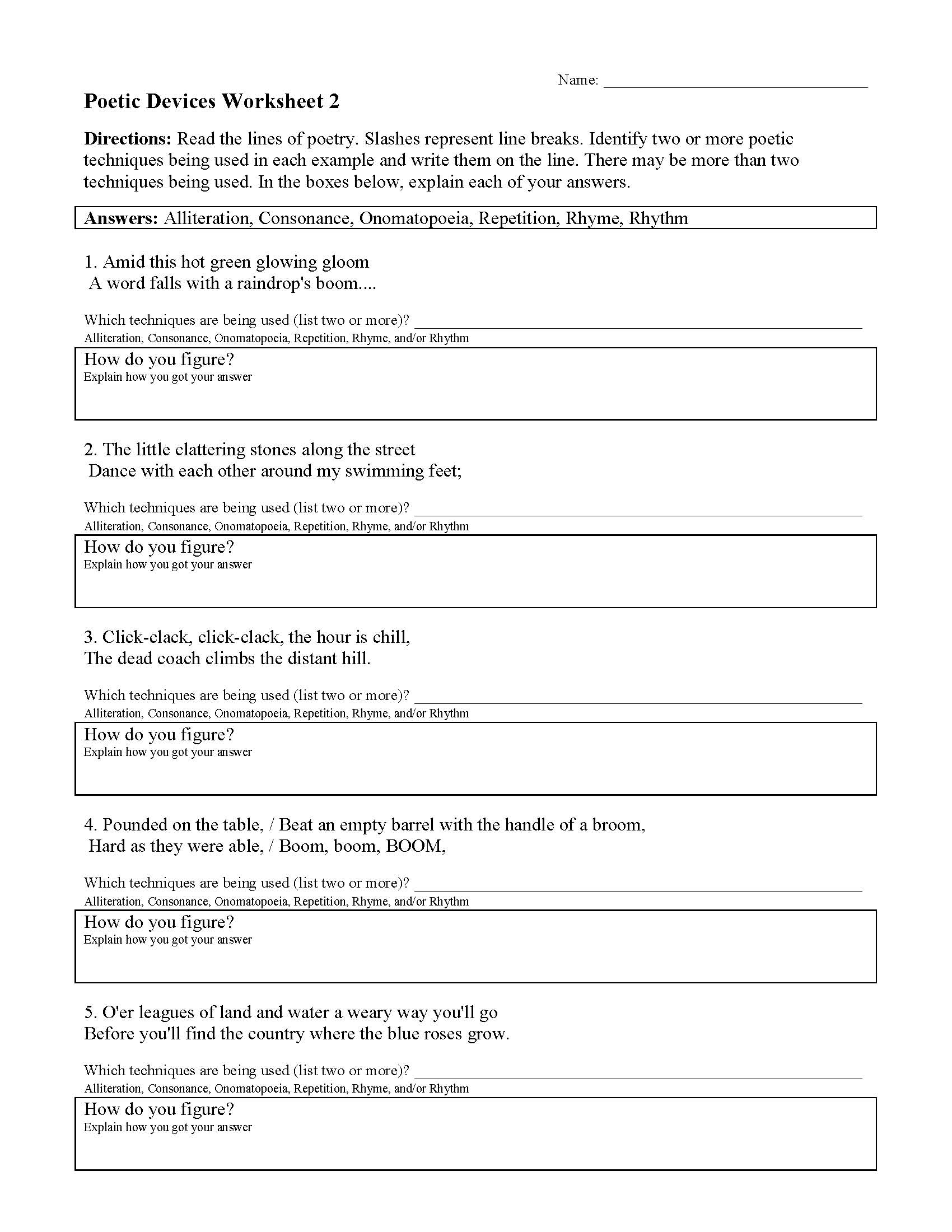 Poetic Devices Worksheet 2 Preview