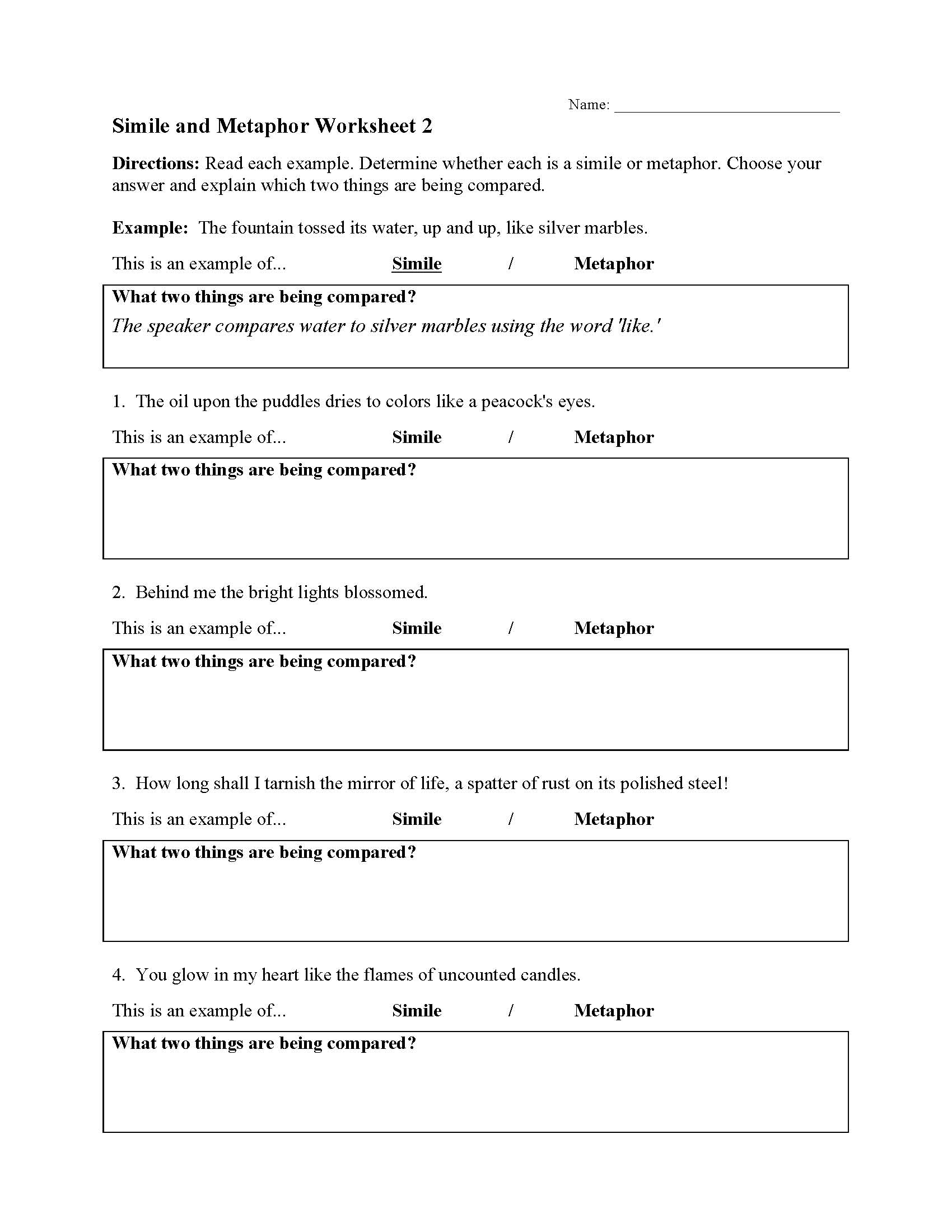Figurative Language A Assignment Answers This Is The Answer Key For The Figurative Language 