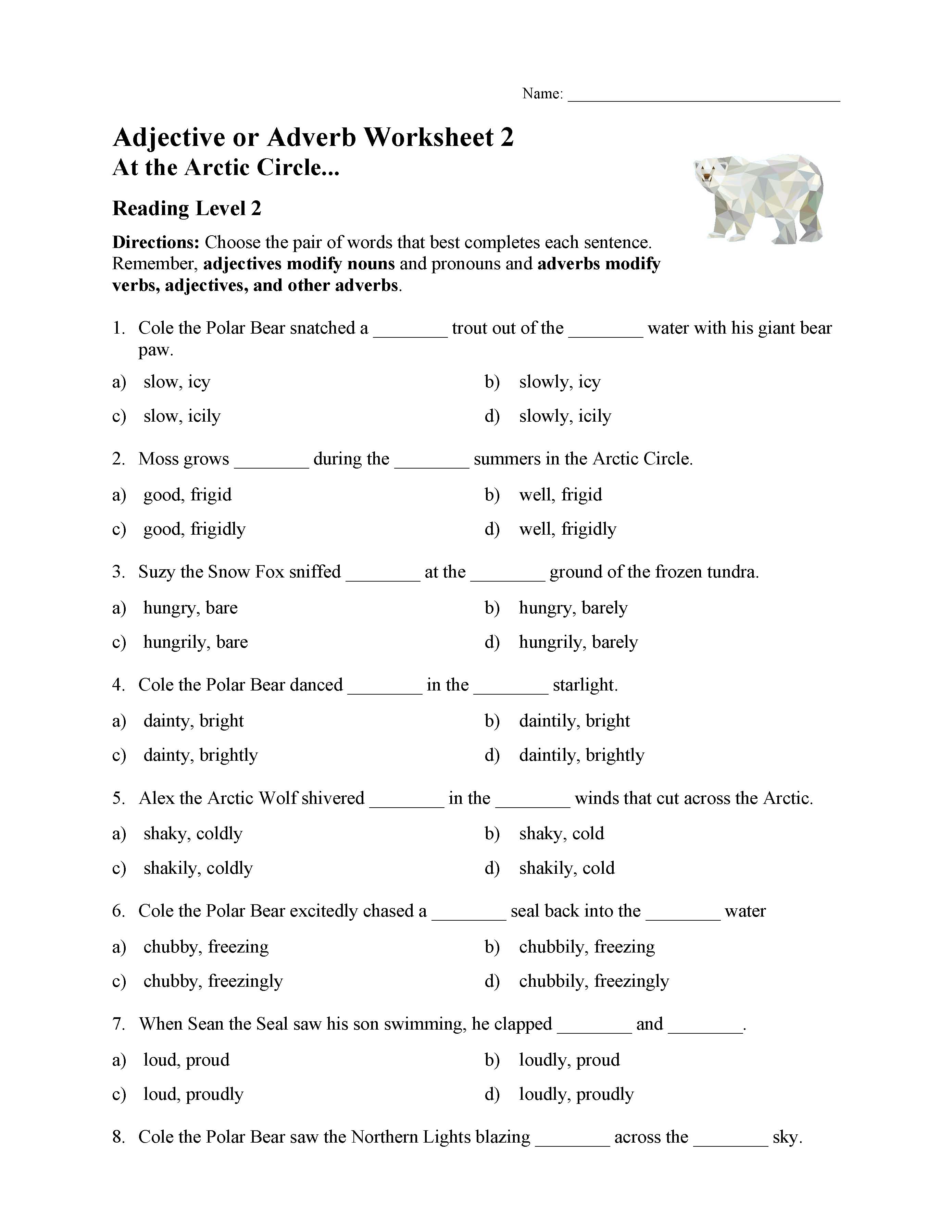 Adjectives And Adverbs Test 2 Reading Level 2 Preview