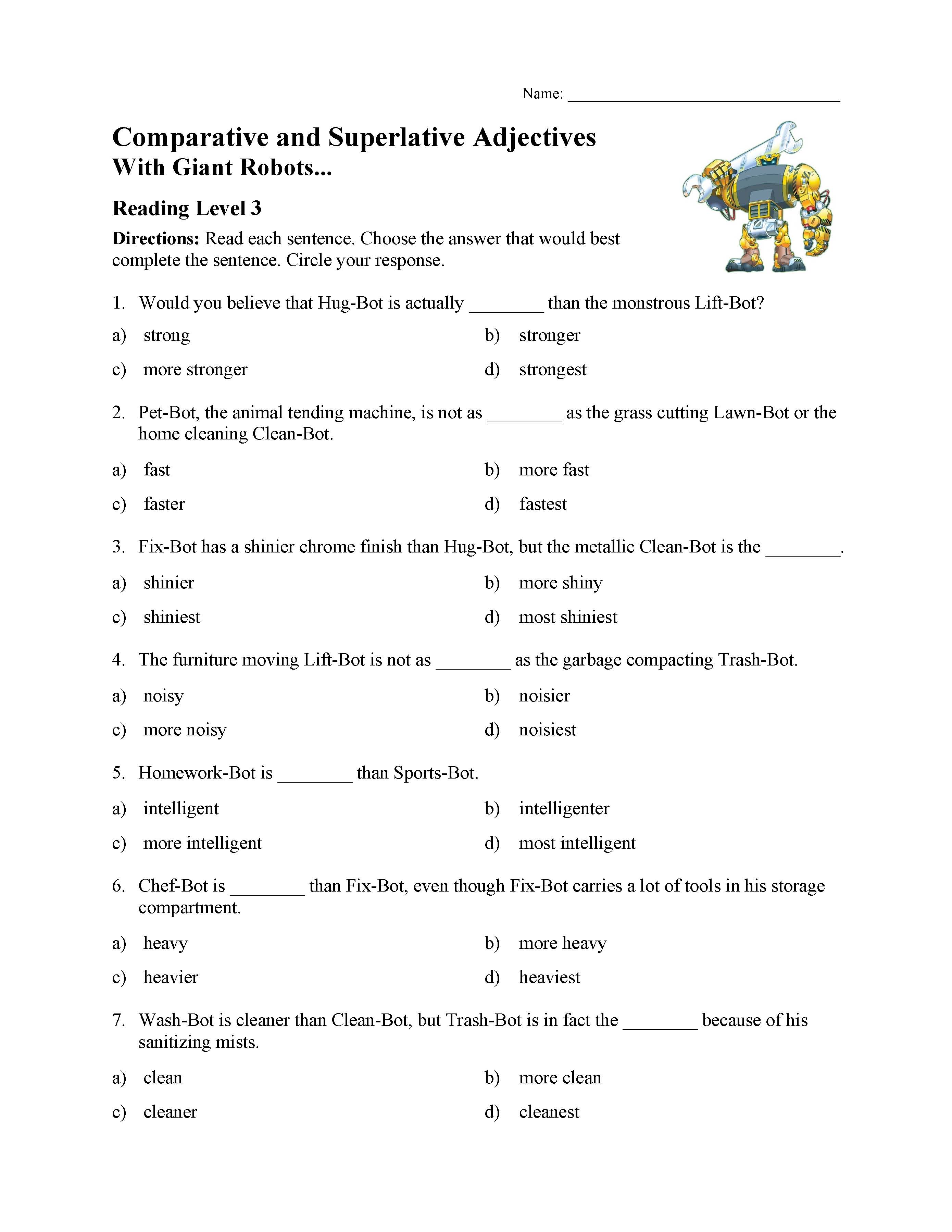 Comparative And Superlative Worksheet