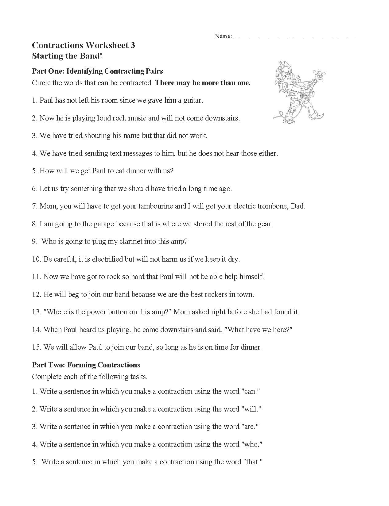 Contractions Worksheet 3 Preview