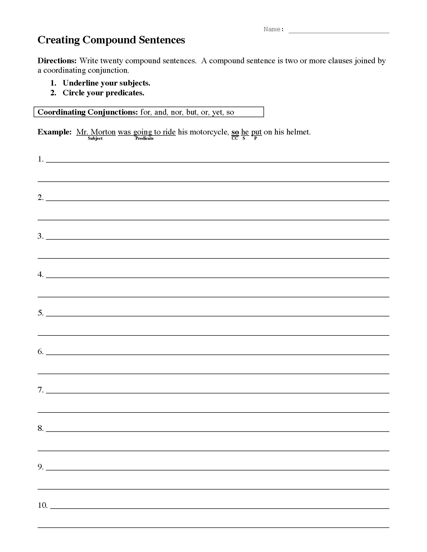 Creating Compound Sentences Worksheet Preview