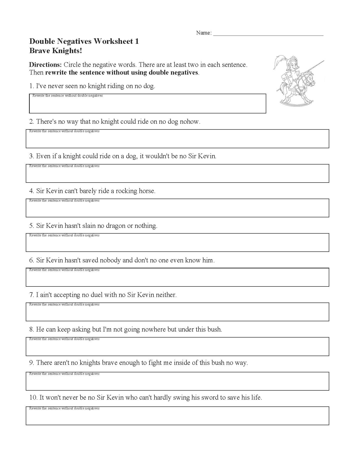 Double Negative Printable Worksheets