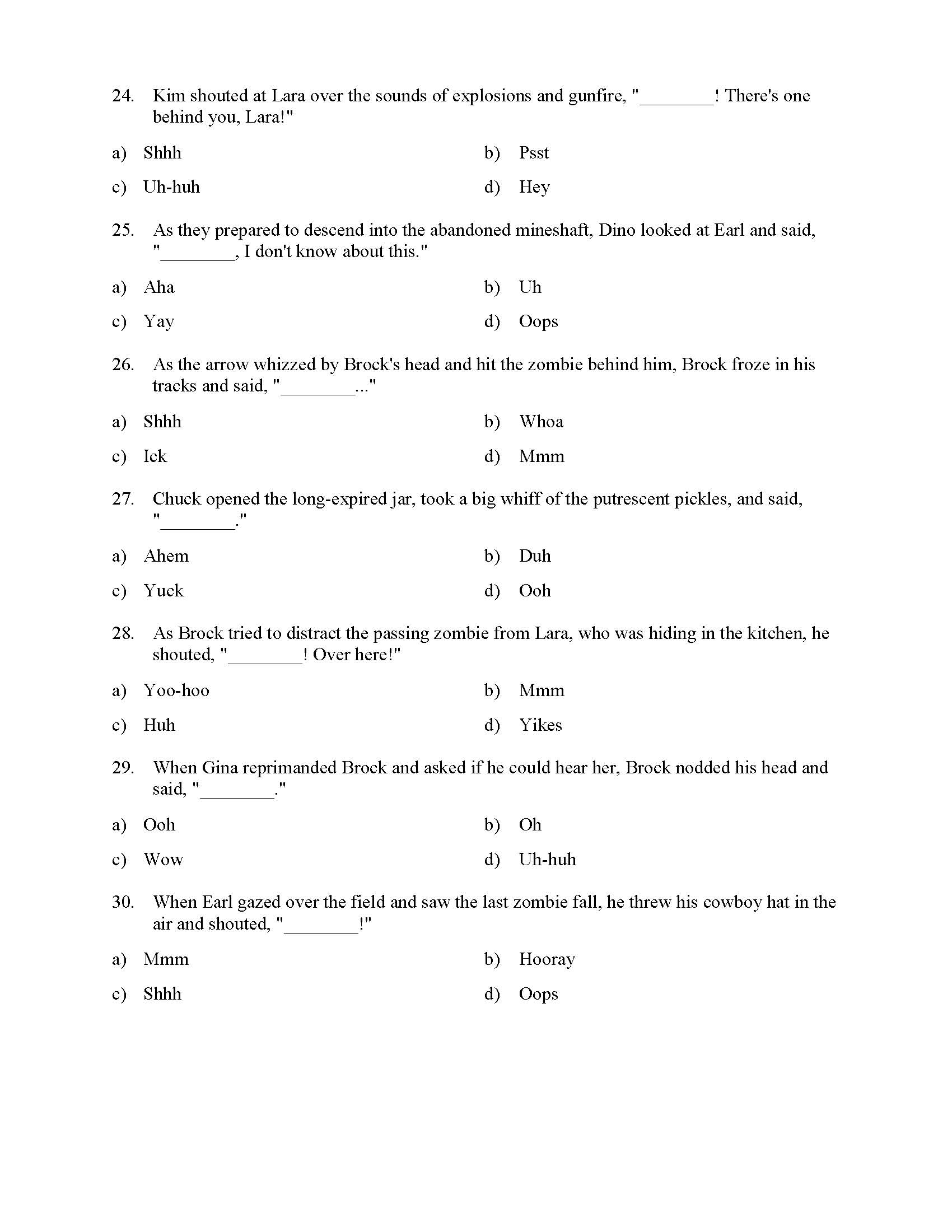 interjections worksheet reading level 3 preview