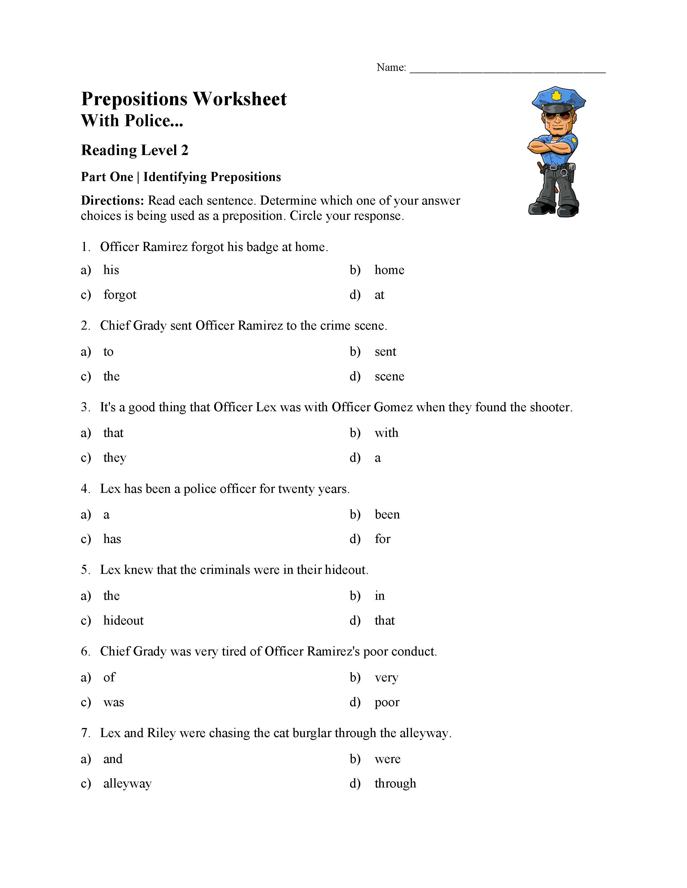 preposition worksheet 1 reading level 2 preview