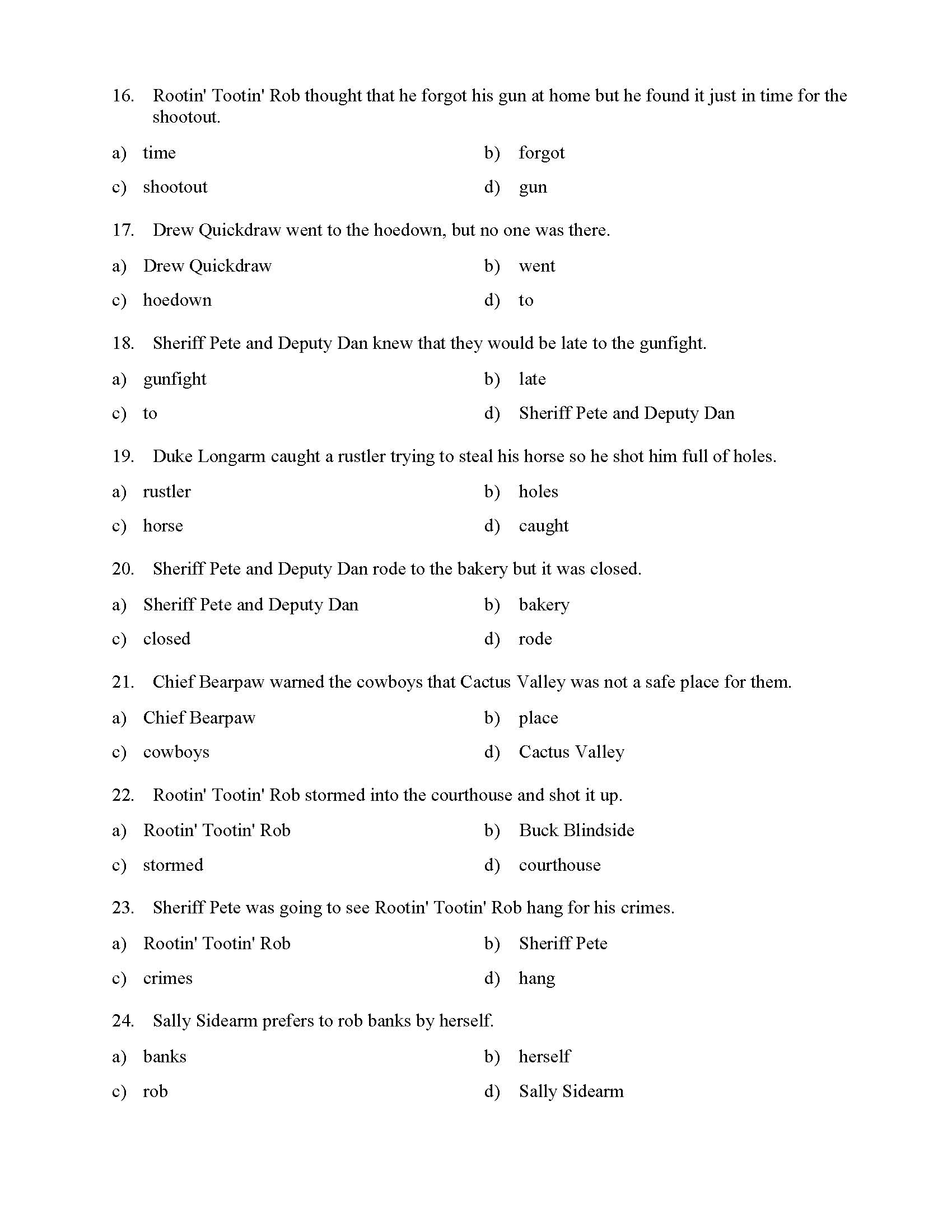 Pronoun and Antecedent Test - With Cowboys  Reading Level 21  Preview Regarding Pronouns And Antecedents Worksheet