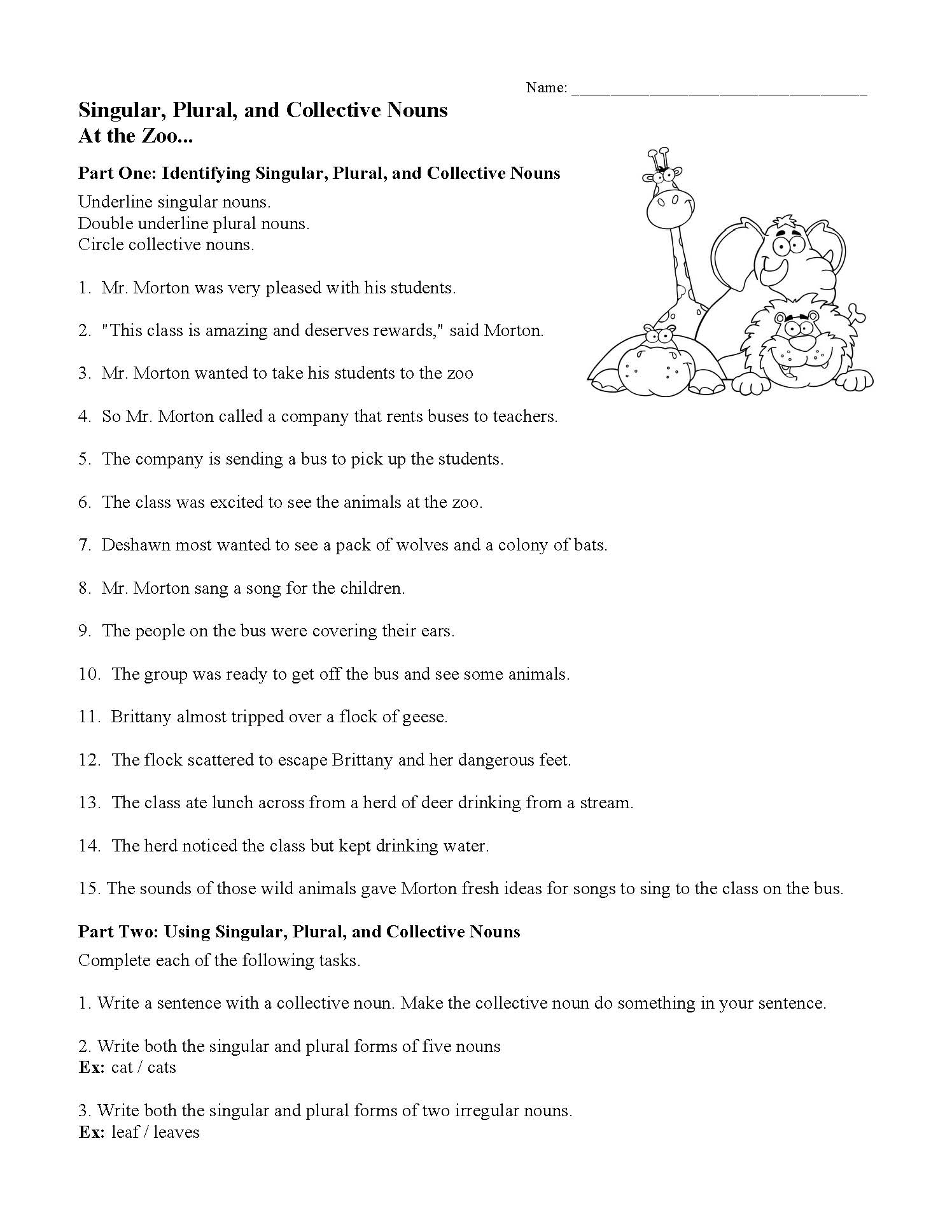 Noun Exercises Worksheets For High School