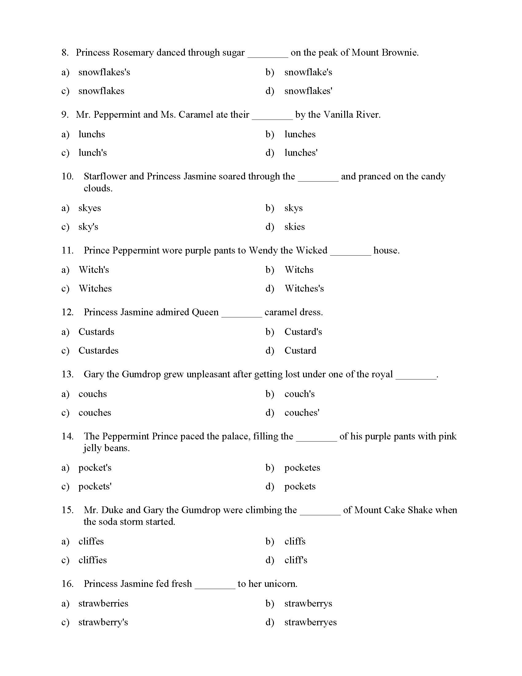 singular plural and possessive nouns test 1 reading level 2 preview