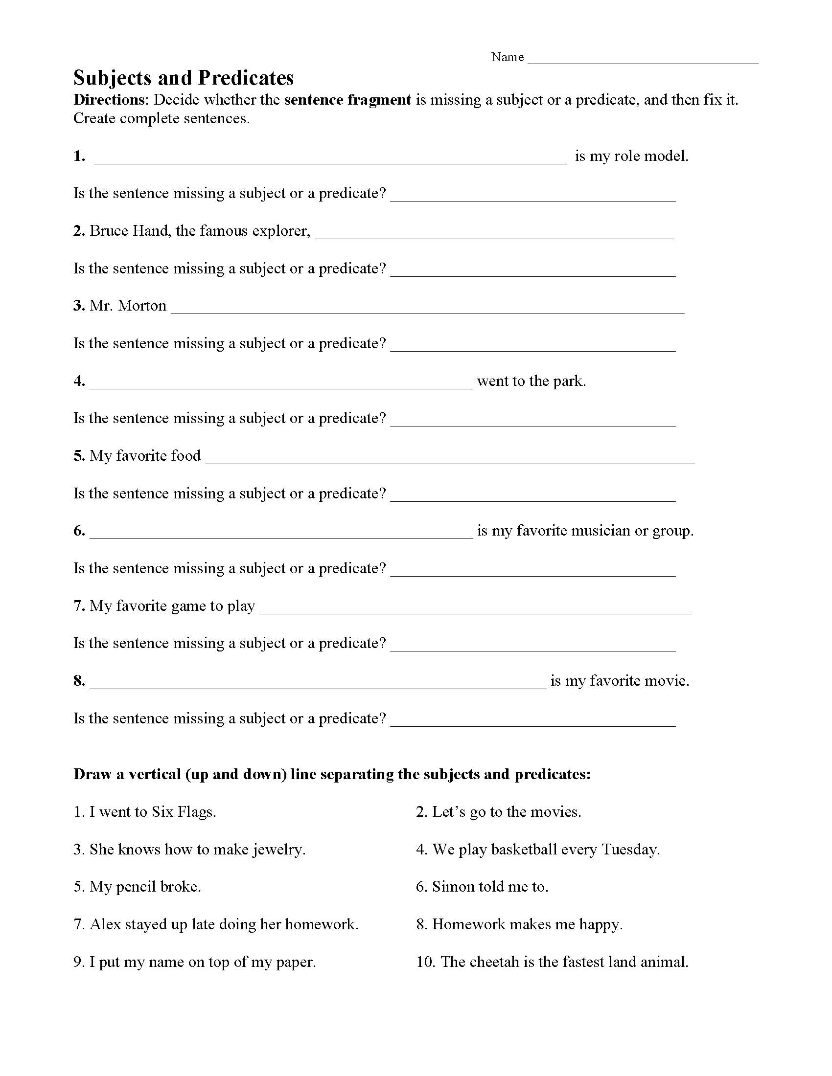 6th Grade Sentence Structure Worksheets