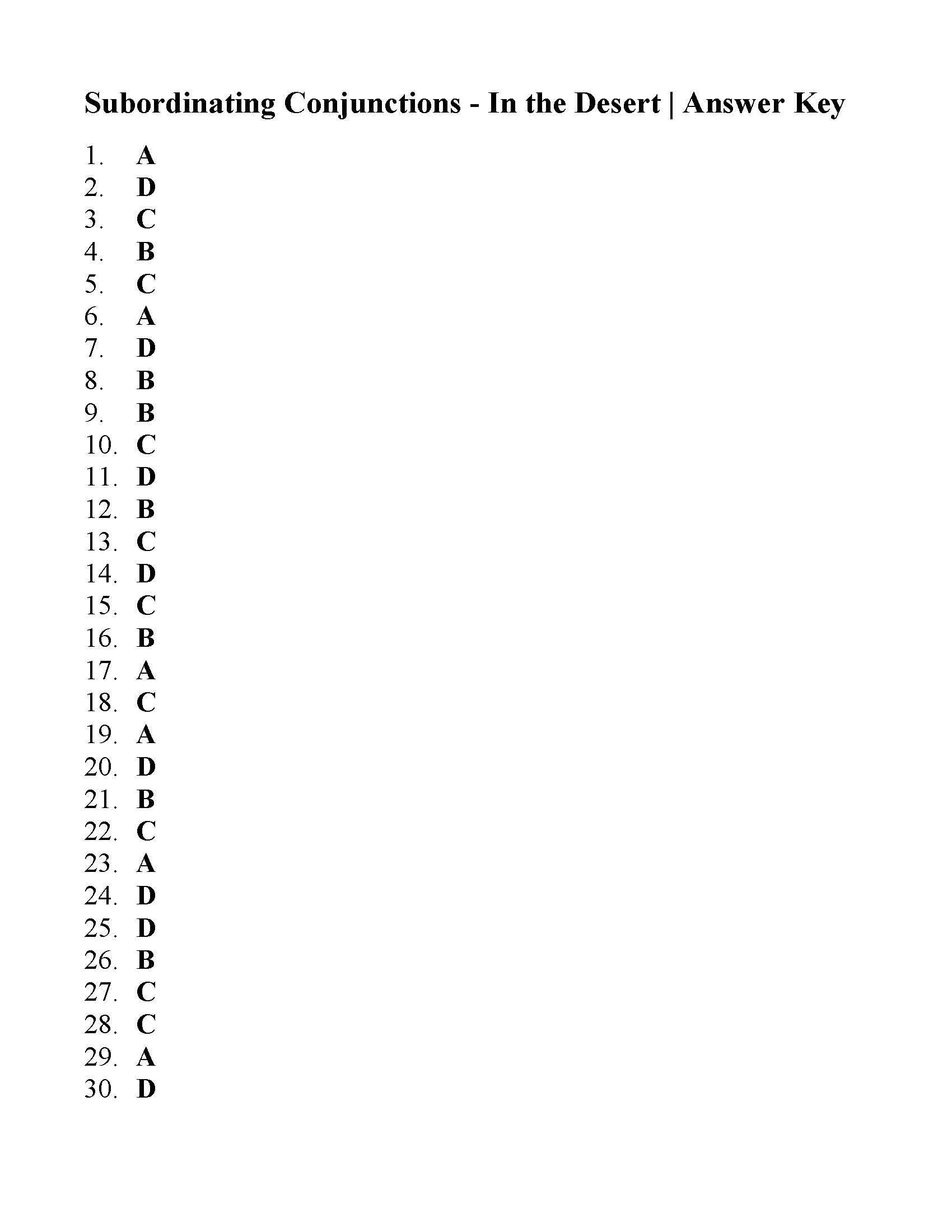 Subordinating Conjunctions Worksheet Reading Level 3 Answers