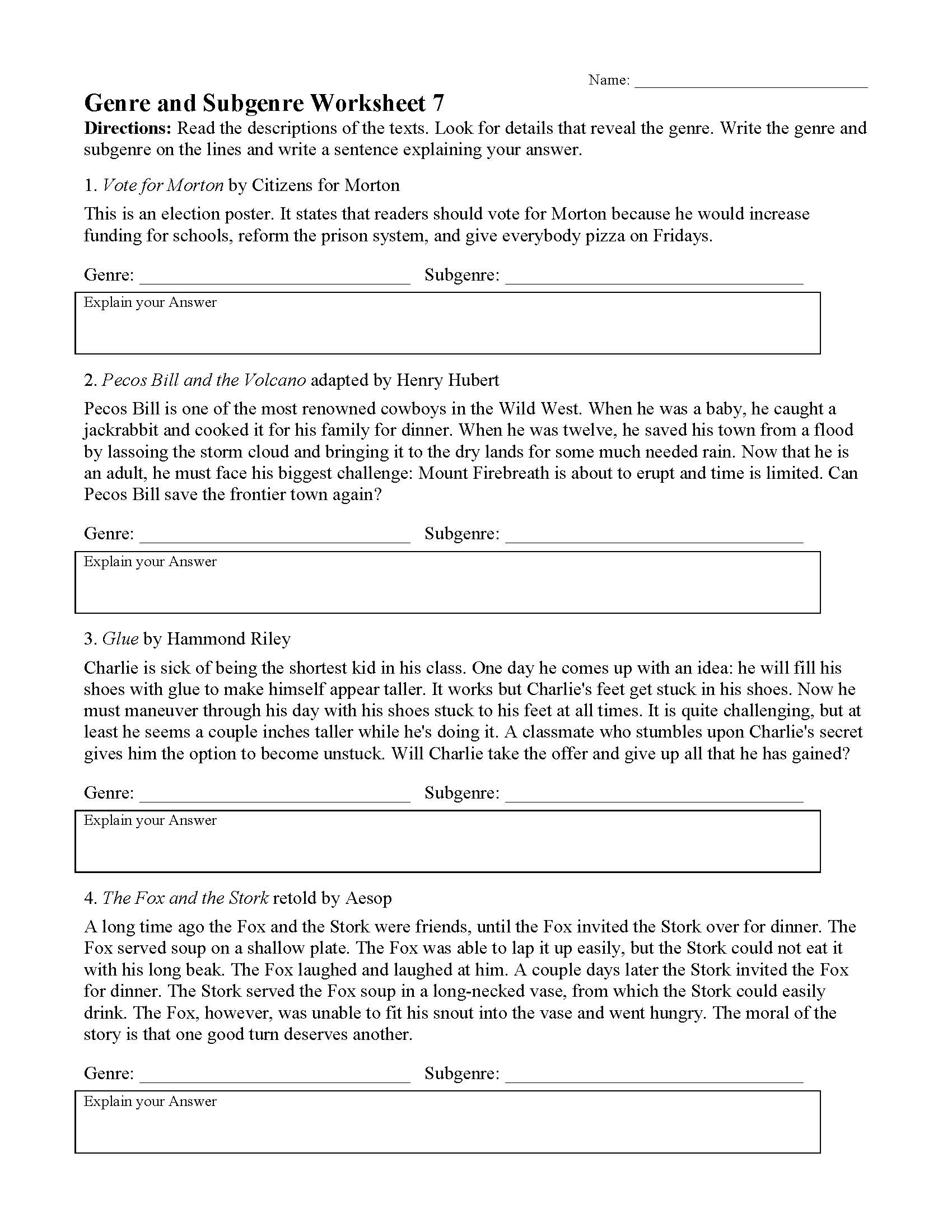 Genre Worksheet 7 Preview