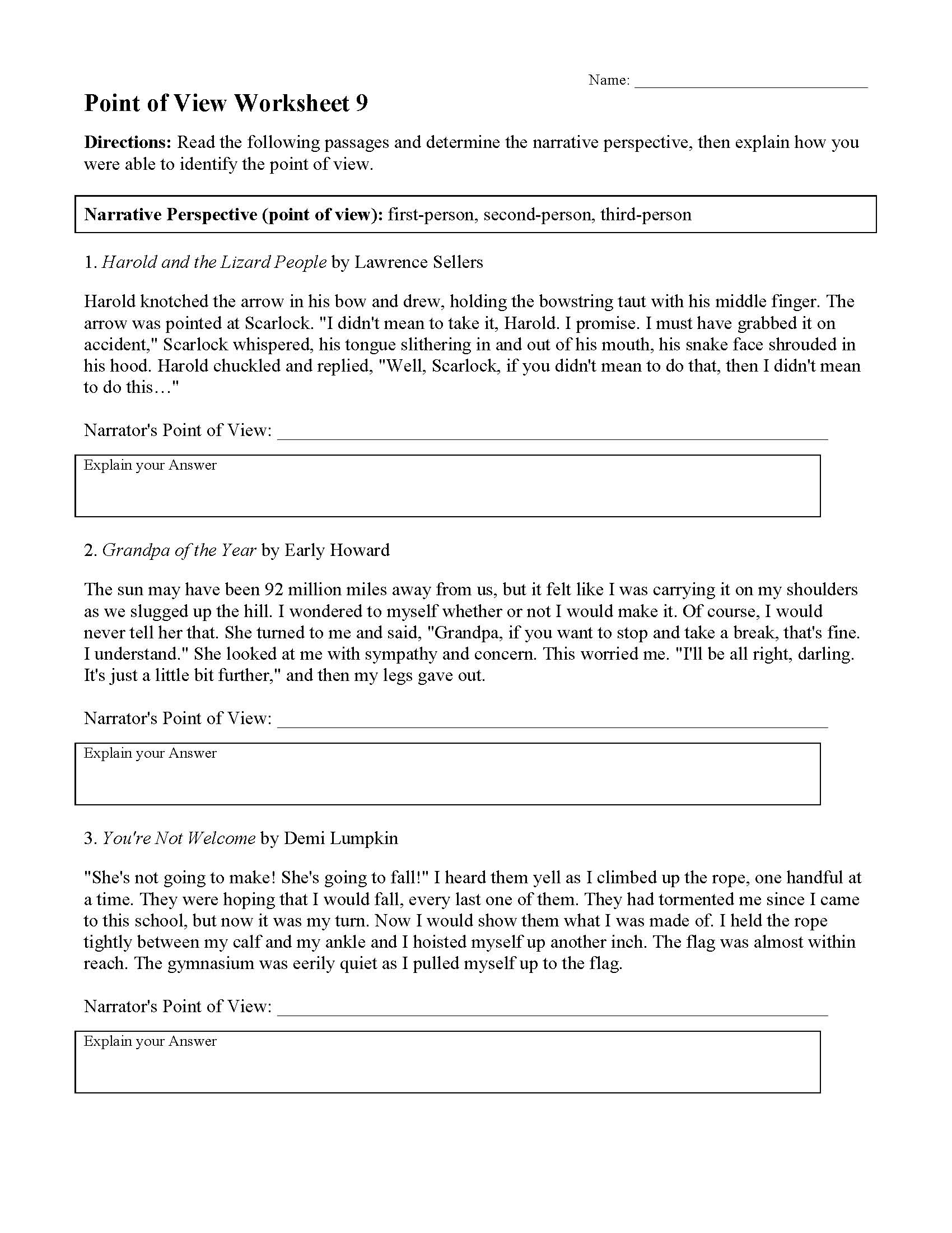 A Letter To Home Point Of View Worksheet Page 89