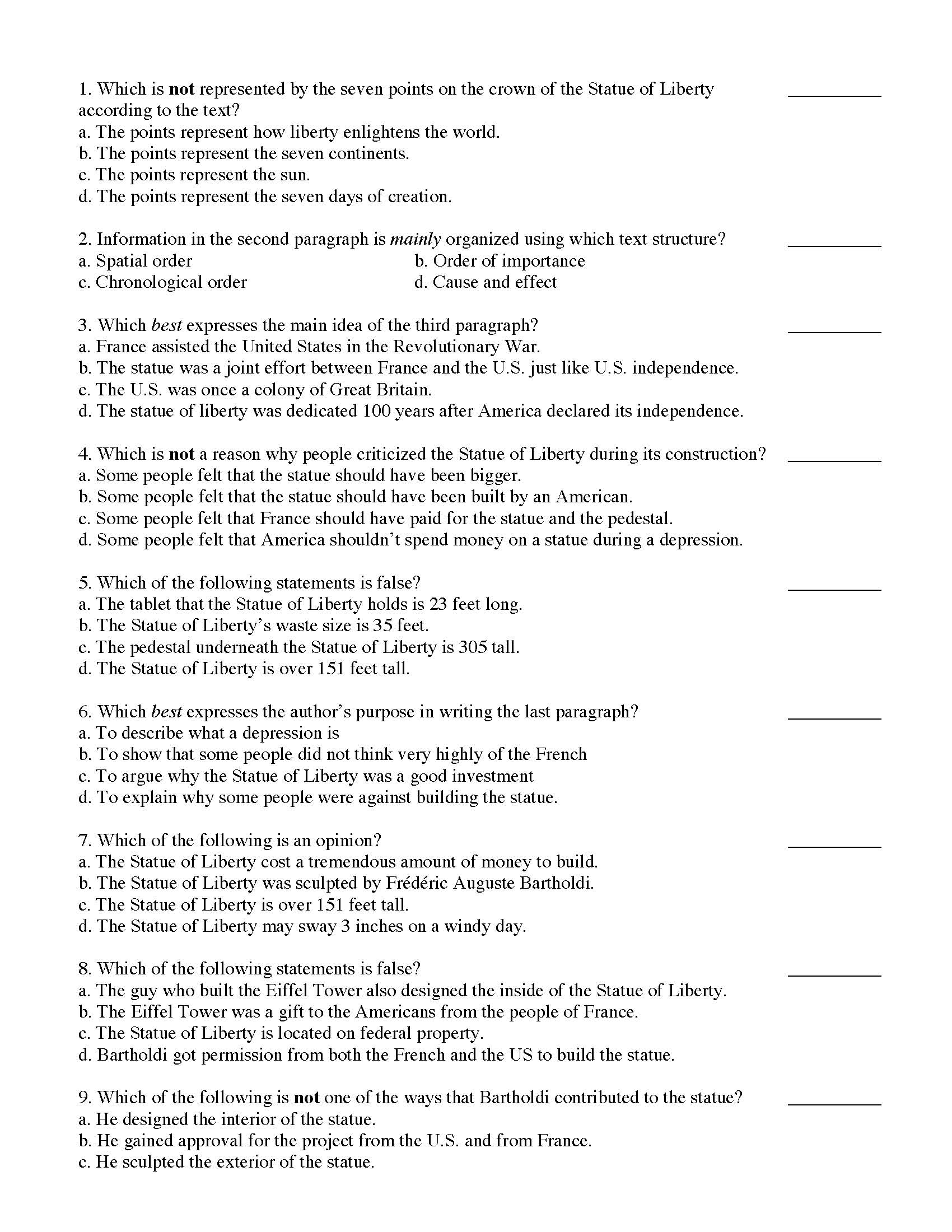 Independence Day Reading Comprehension Worksheet - A Worksheet Blog