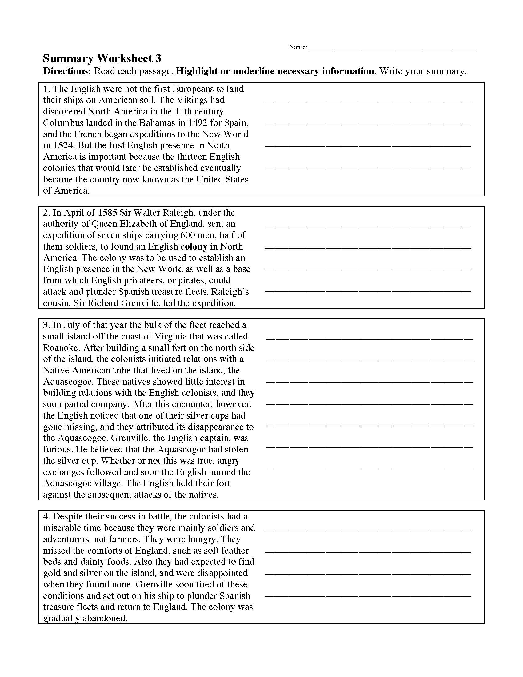 Summary Worksheet 3 Preview