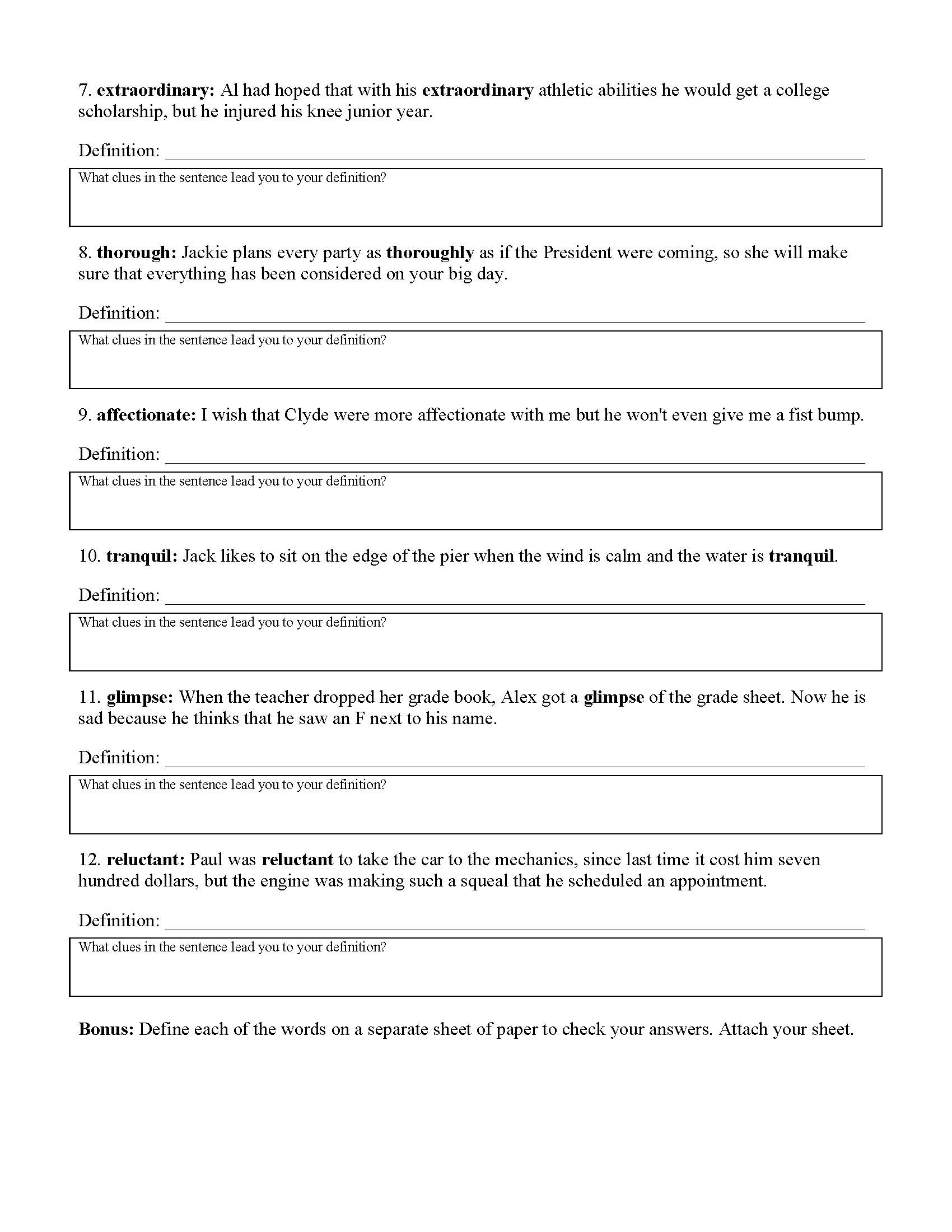 Context Clues Worksheet 1 5 Preview