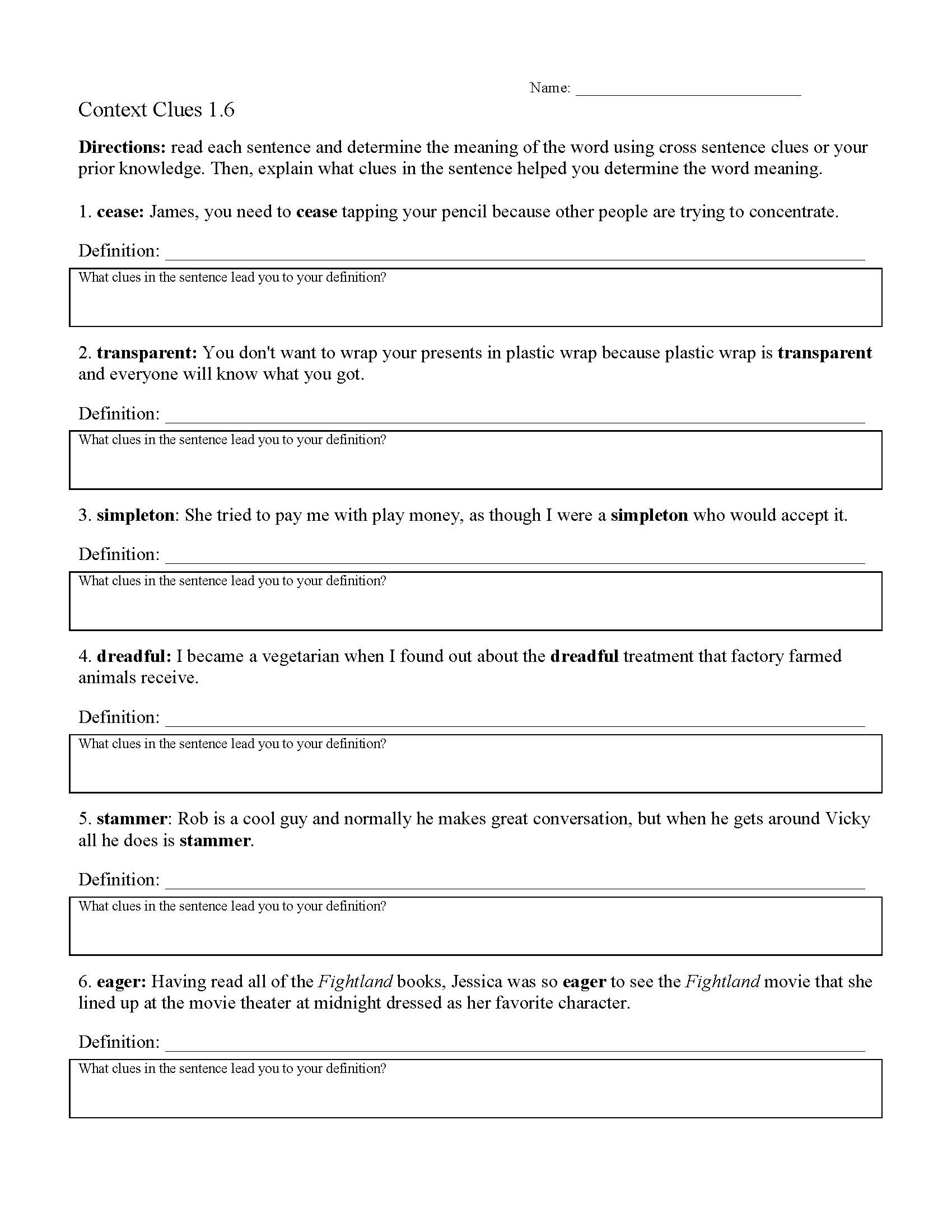 Context Clues Worksheets  Ereading Worksheets Pertaining To The Core Movie Worksheet Answers