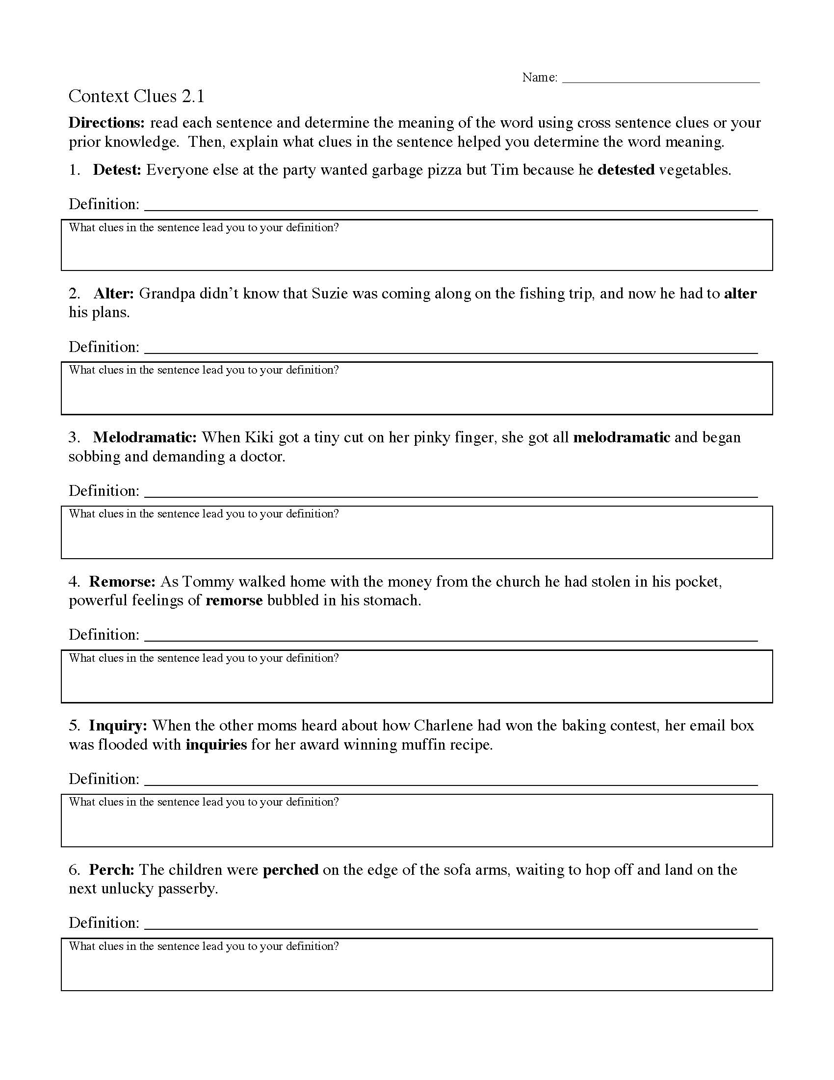 Context Clues Worksheets Ereading Worksheets