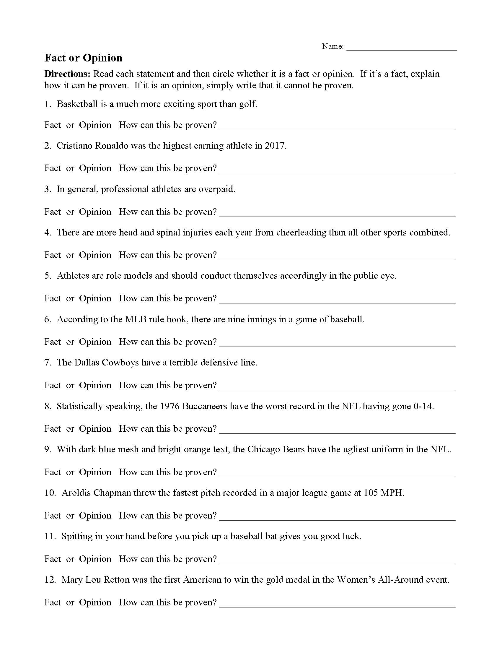 Fact And Opinion Worksheets Ereading Worksheets