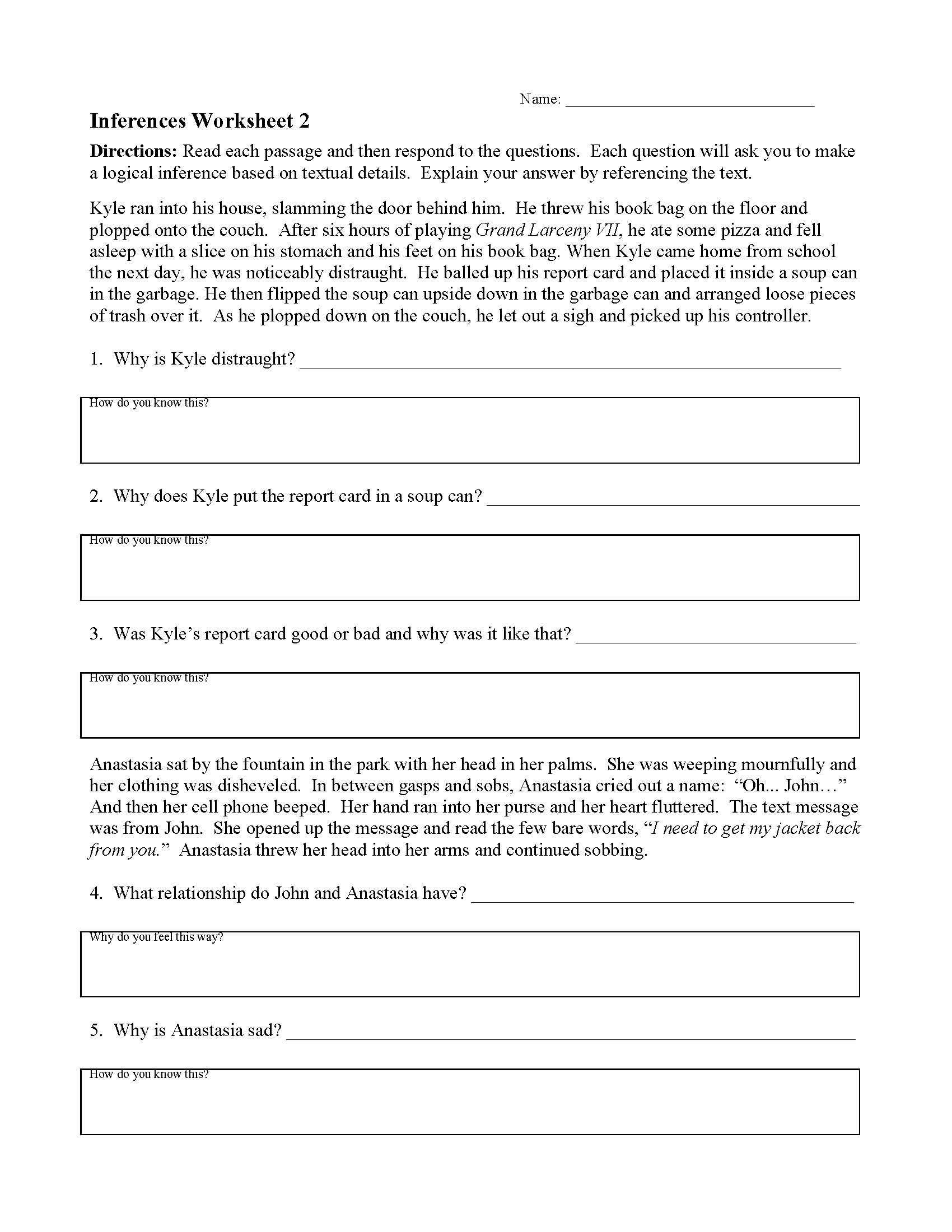 Inferences Worksheets  Ereading Worksheets Throughout Citing Textual Evidence Worksheet