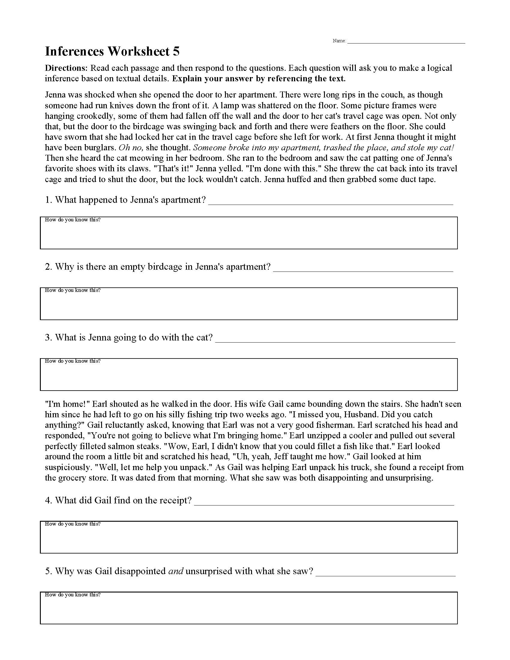 6th Grade Inference Worksheet