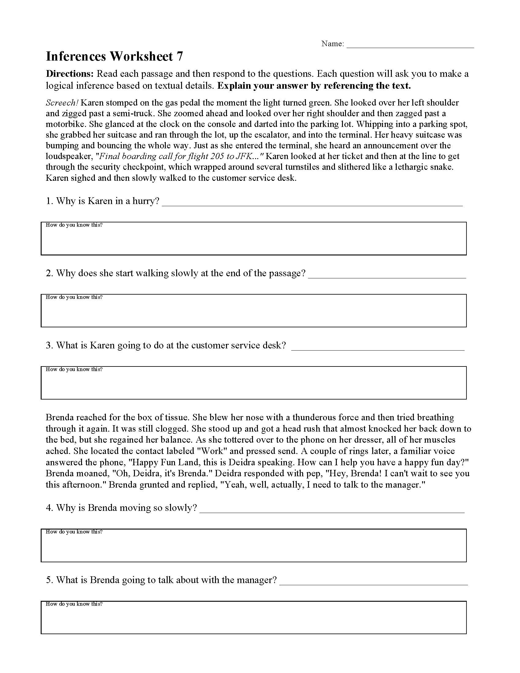 Inference Test Worksheets 7th Grade Free Printables
