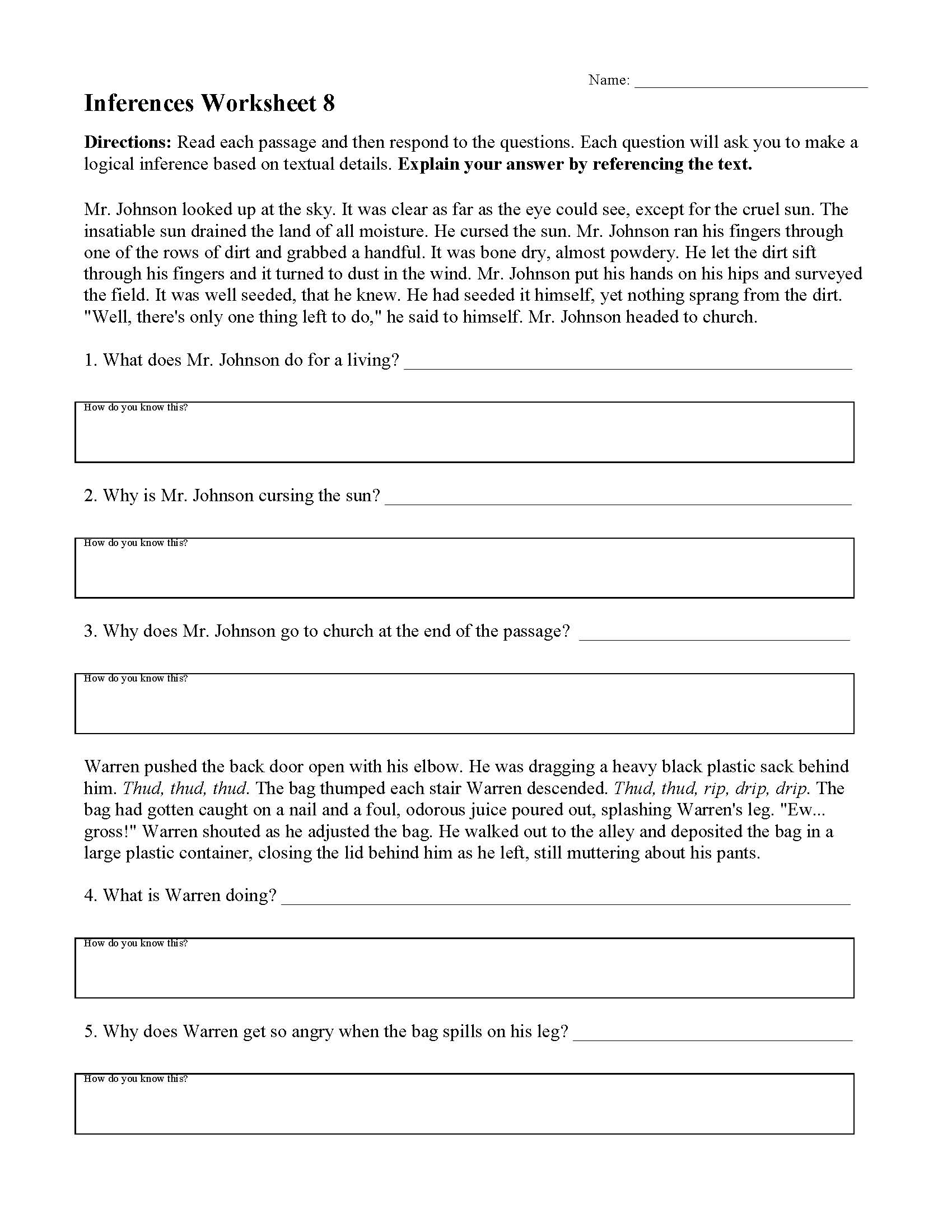 English Inference Worksheets