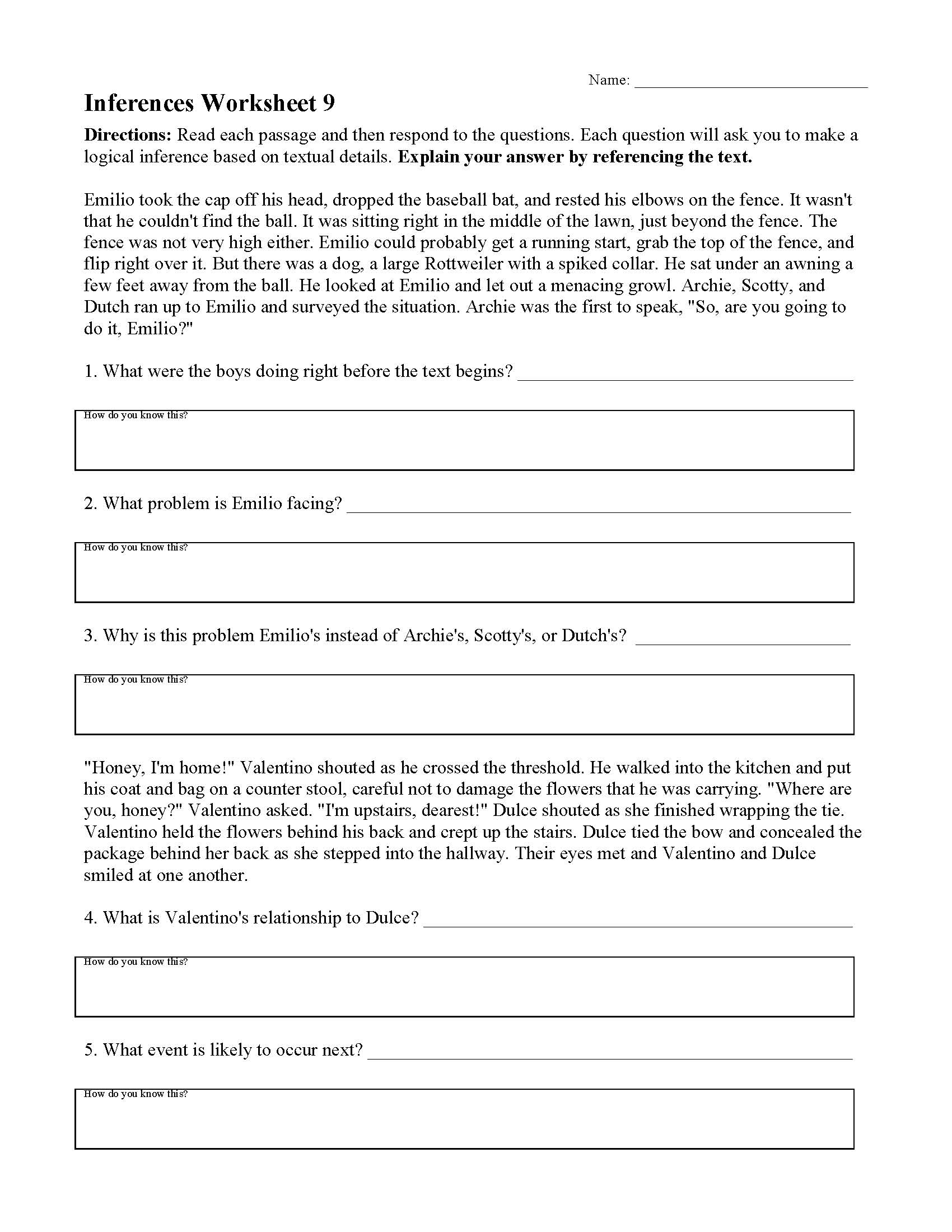 Inferences Worksheet 9 | Preview
