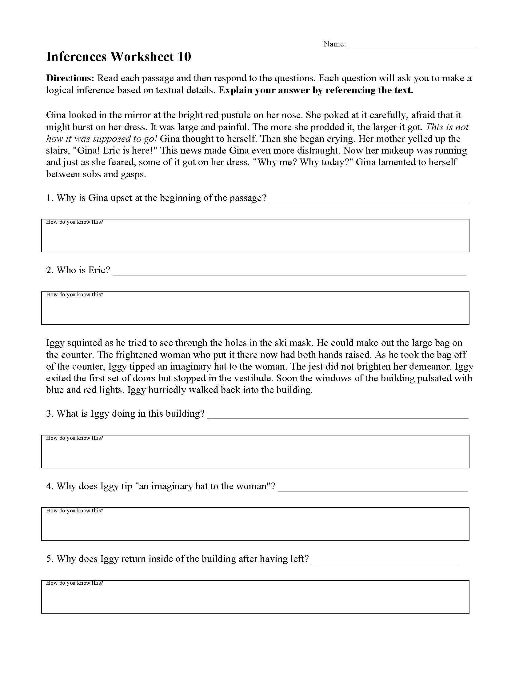 inferences worksheets reading activities