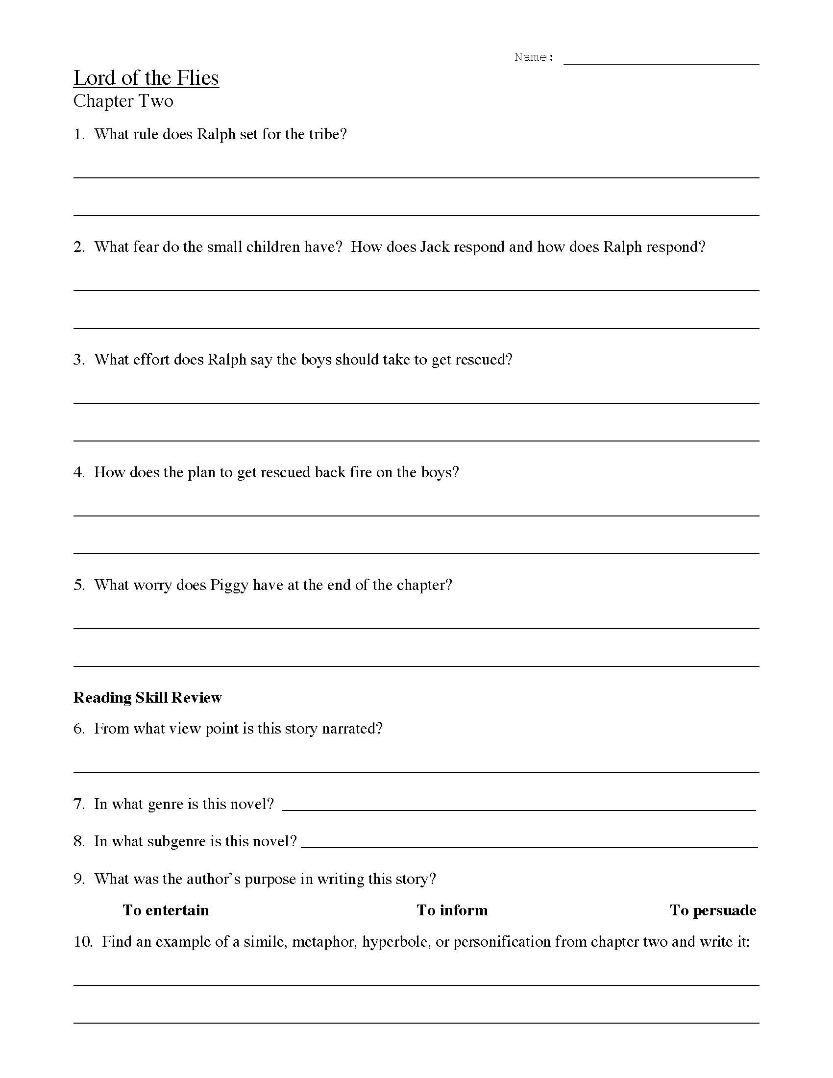 Lord Of The Flies Worksheet Ivuyteq