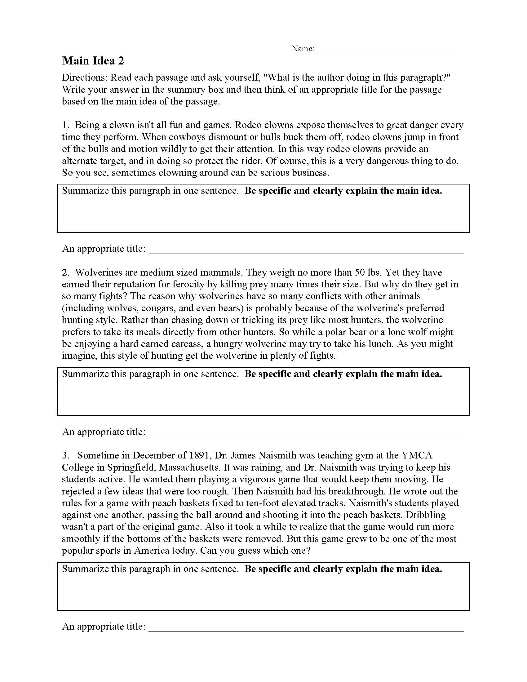 Main Idea Worksheets  Ereading Worksheets With Main Idea Worksheet 4