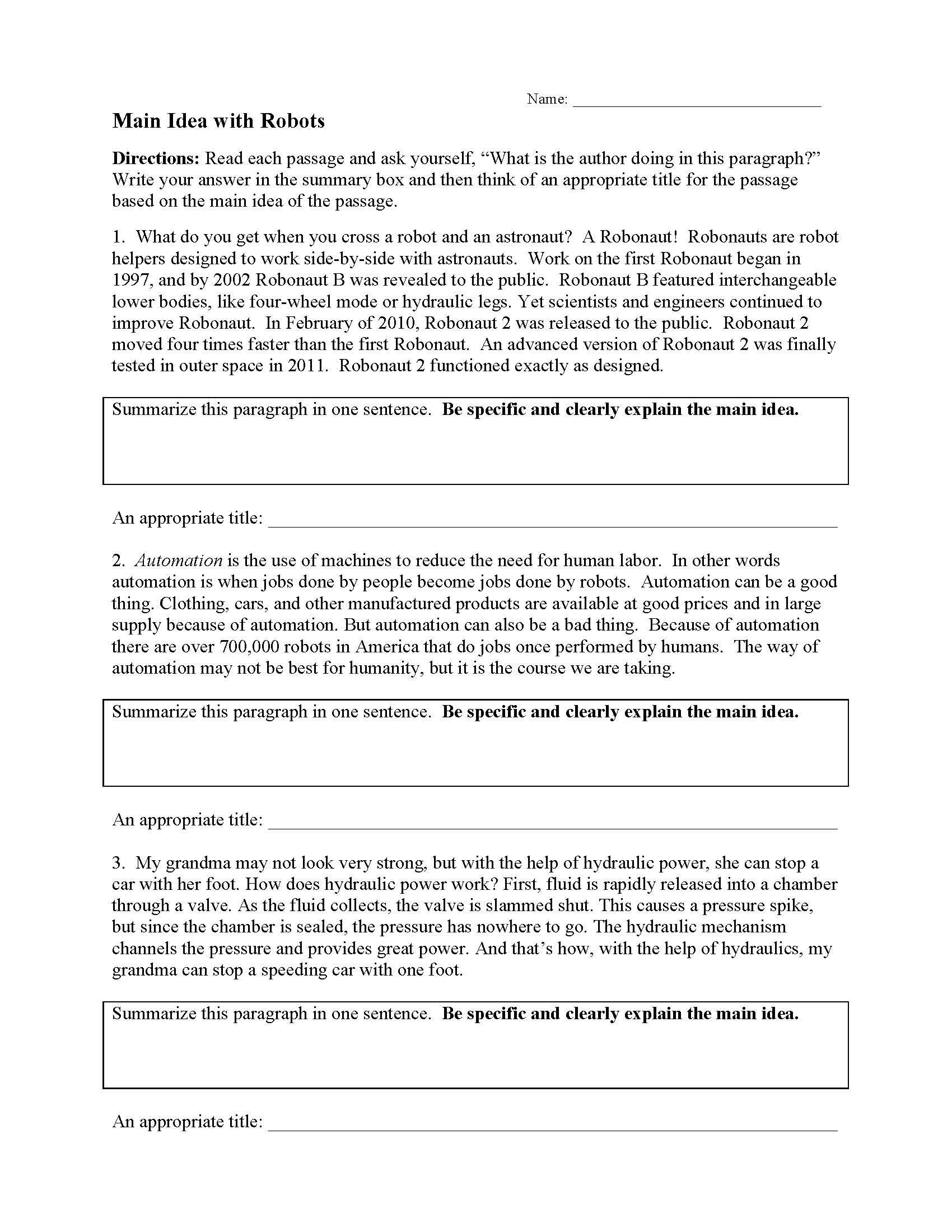Main Idea Worksheets  Ereading Worksheets Inside Main Idea Worksheet 4