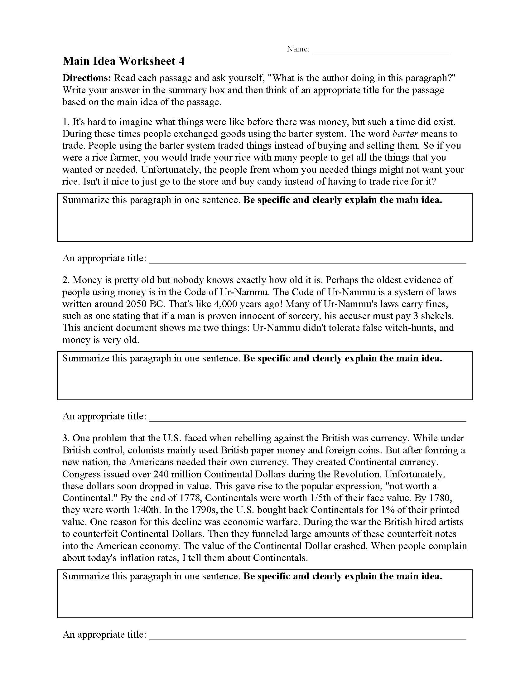 Main Idea Worksheet 25  Reading Activity For Main Idea Worksheet 4