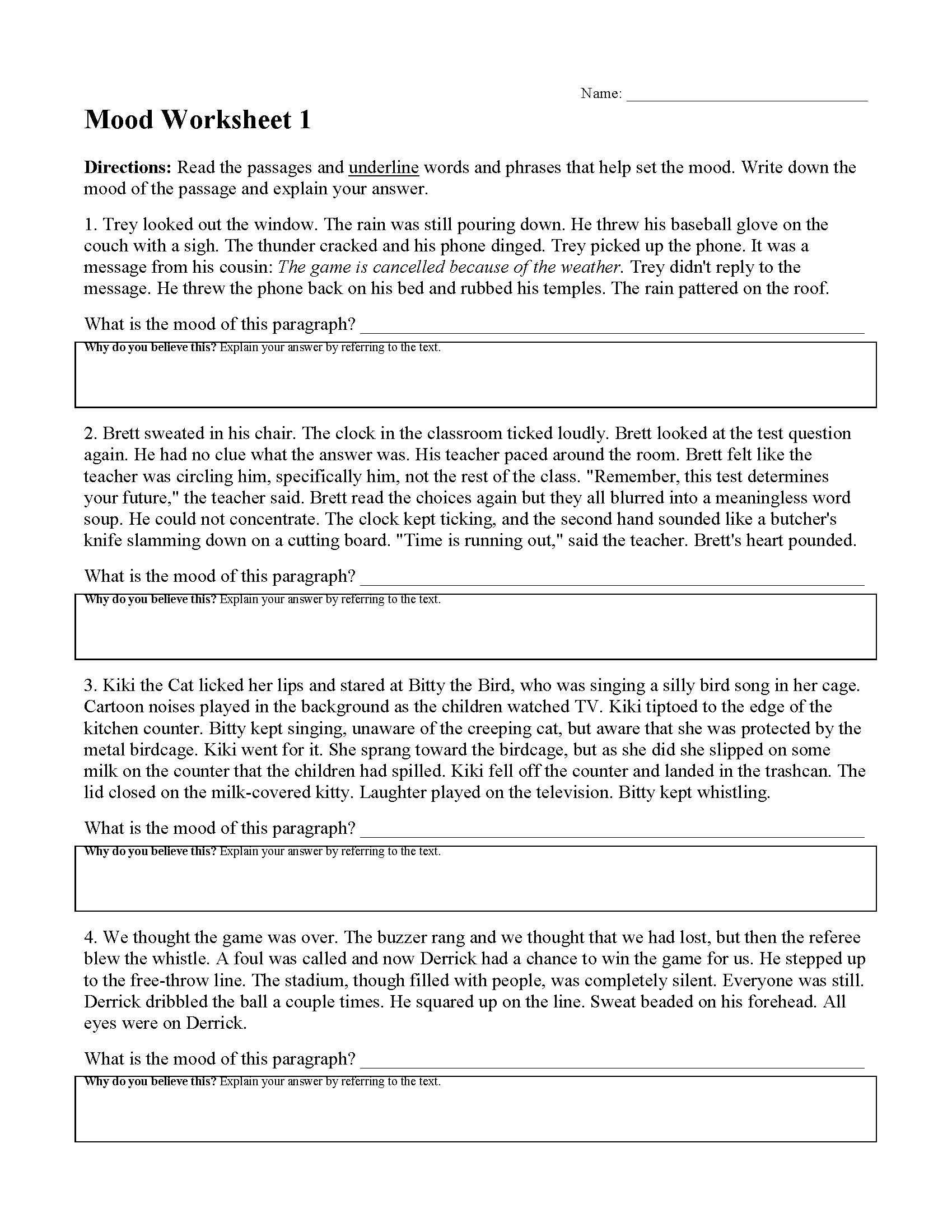 Tone And Mood Worksheet