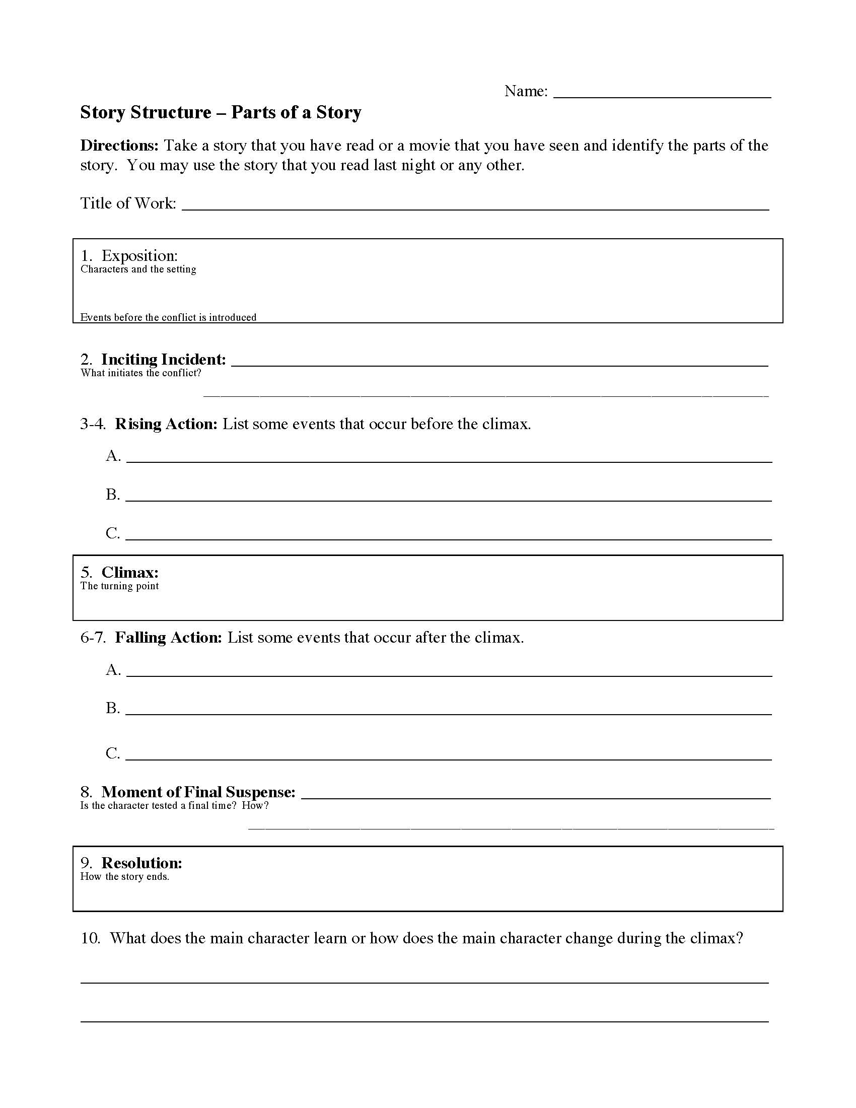 Story Structure Worksheet Template  Reading Activity For Elements Of A Story Worksheet