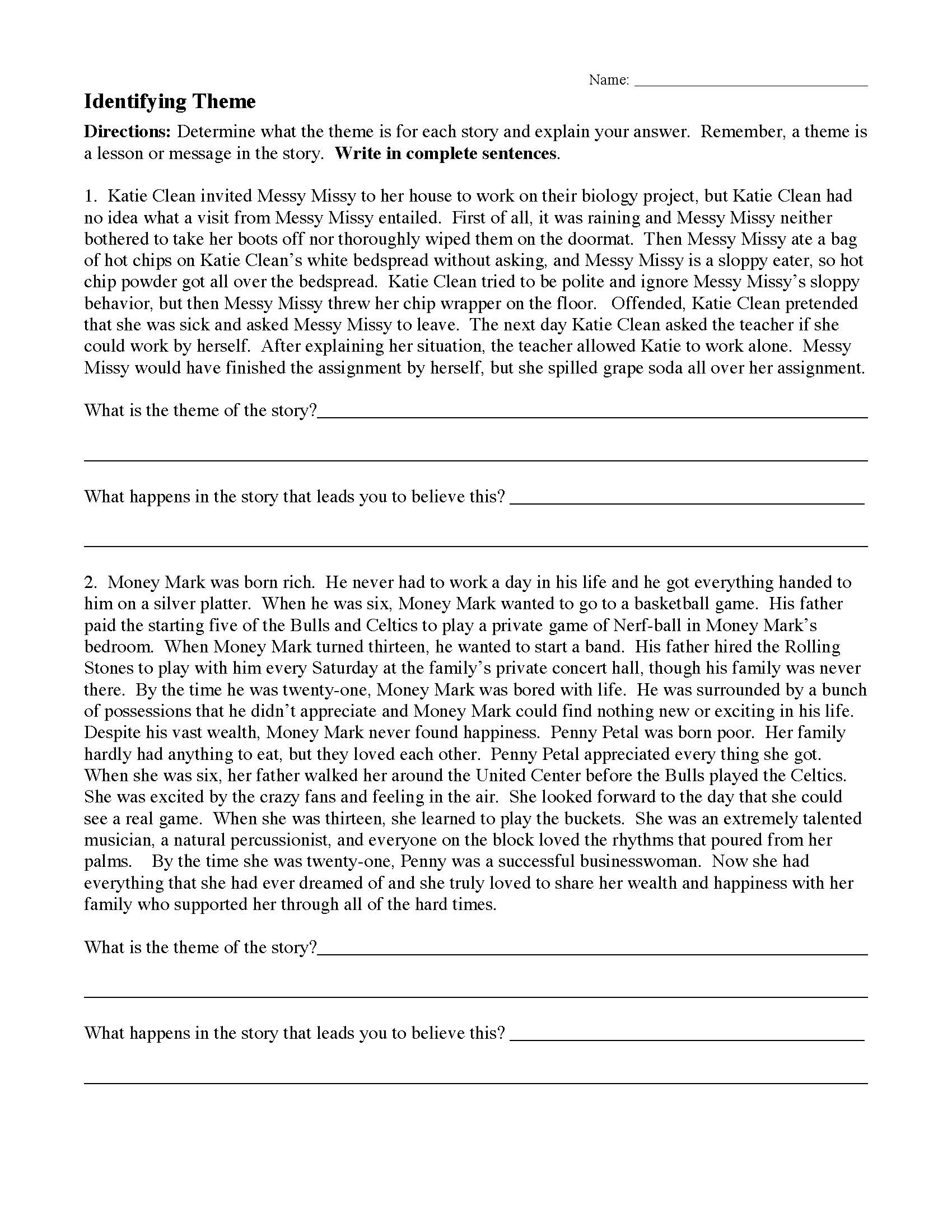 Theme Worksheet 1 | Preview