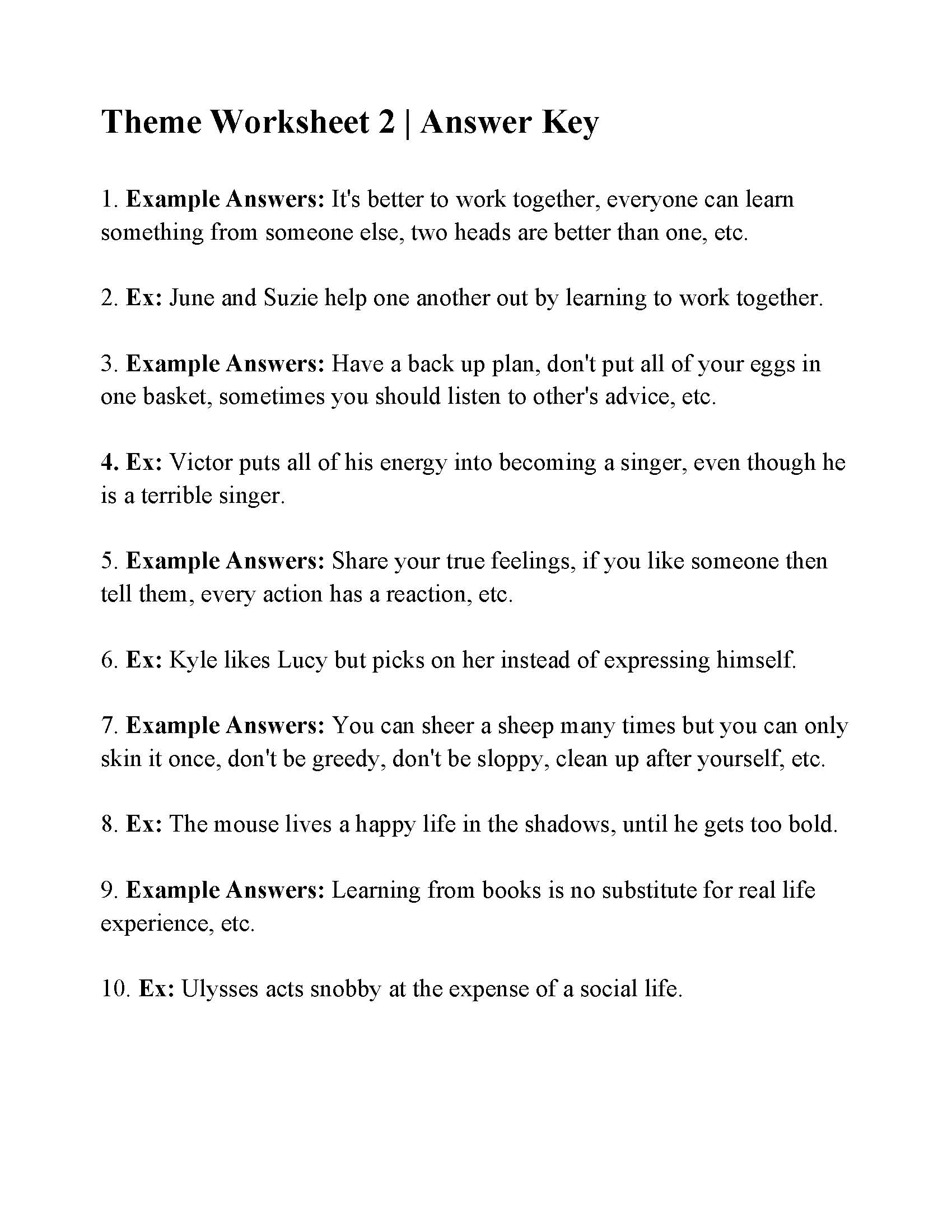 Theme Worksheet 2 Answers