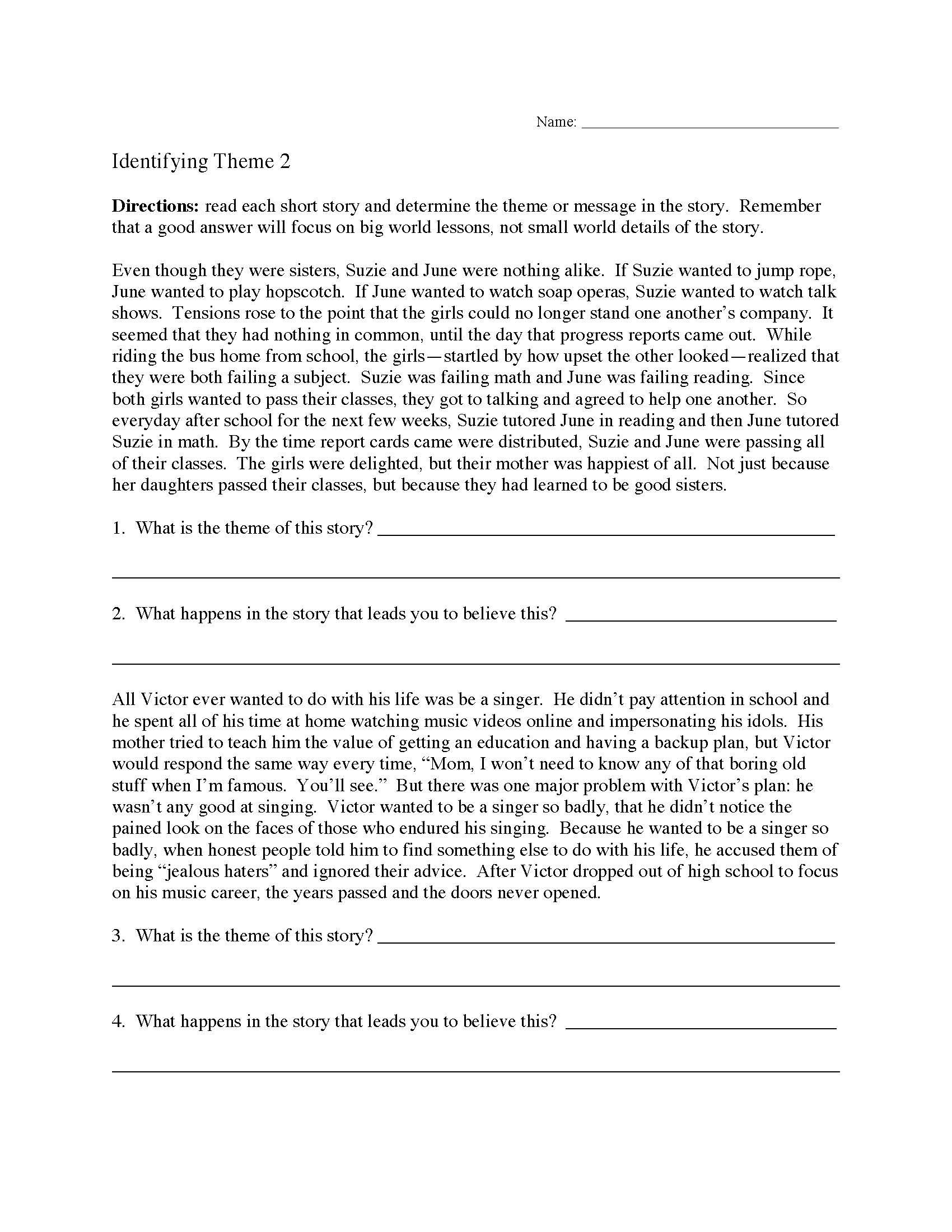 Theme Worksheets | Ereading Worksheets