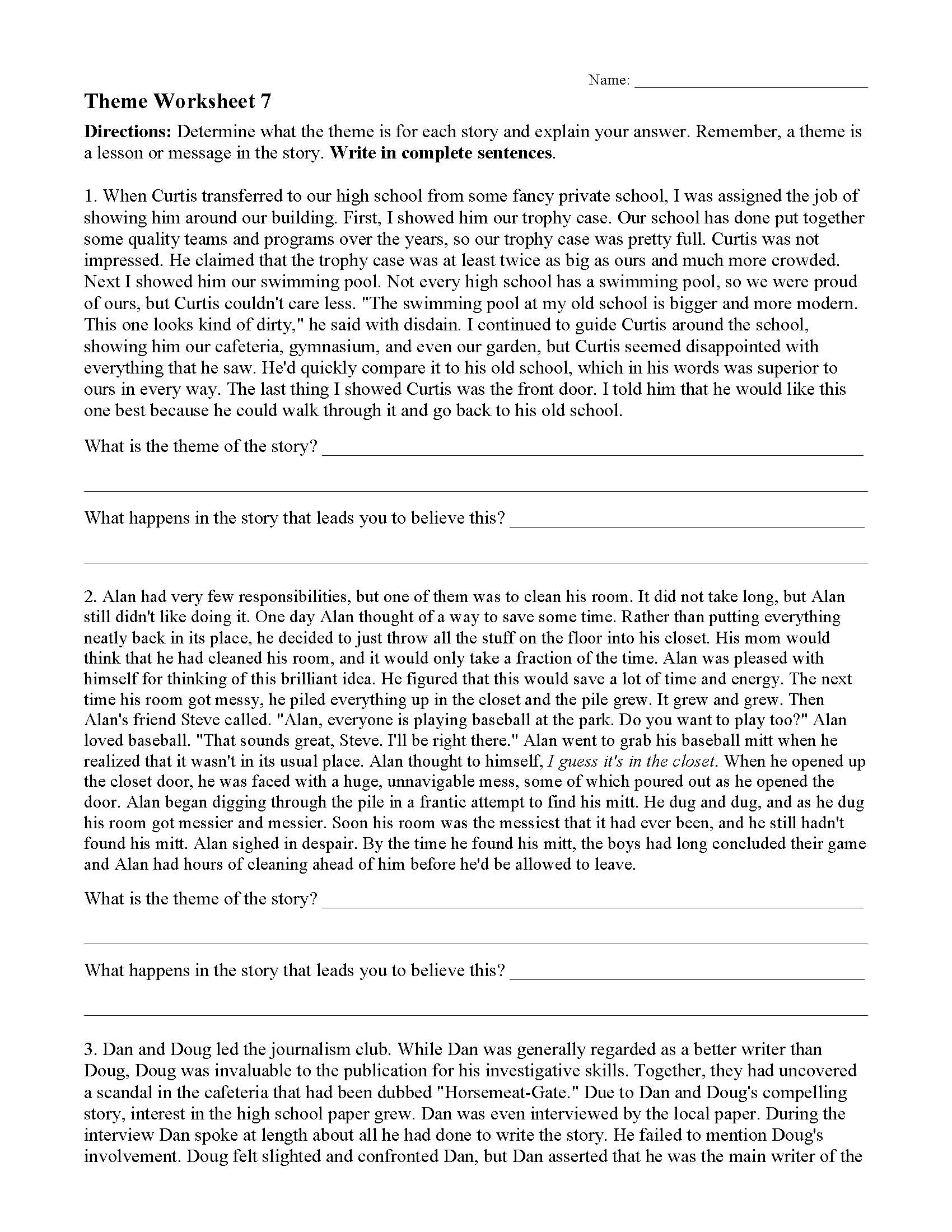 Theme Or Author S Message Worksheets Ereading Worksheets
