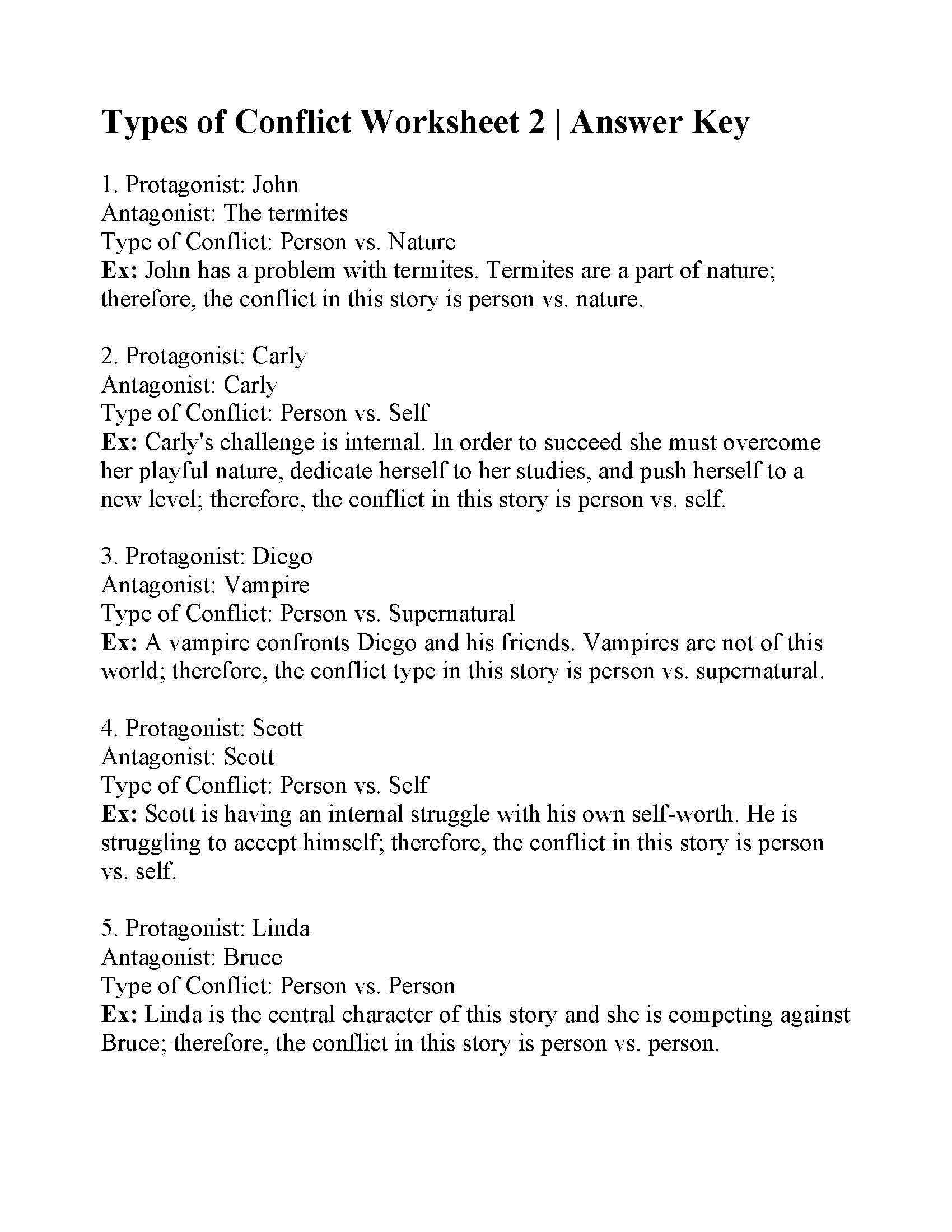 Types Of Conflict Worksheet 2 Answers