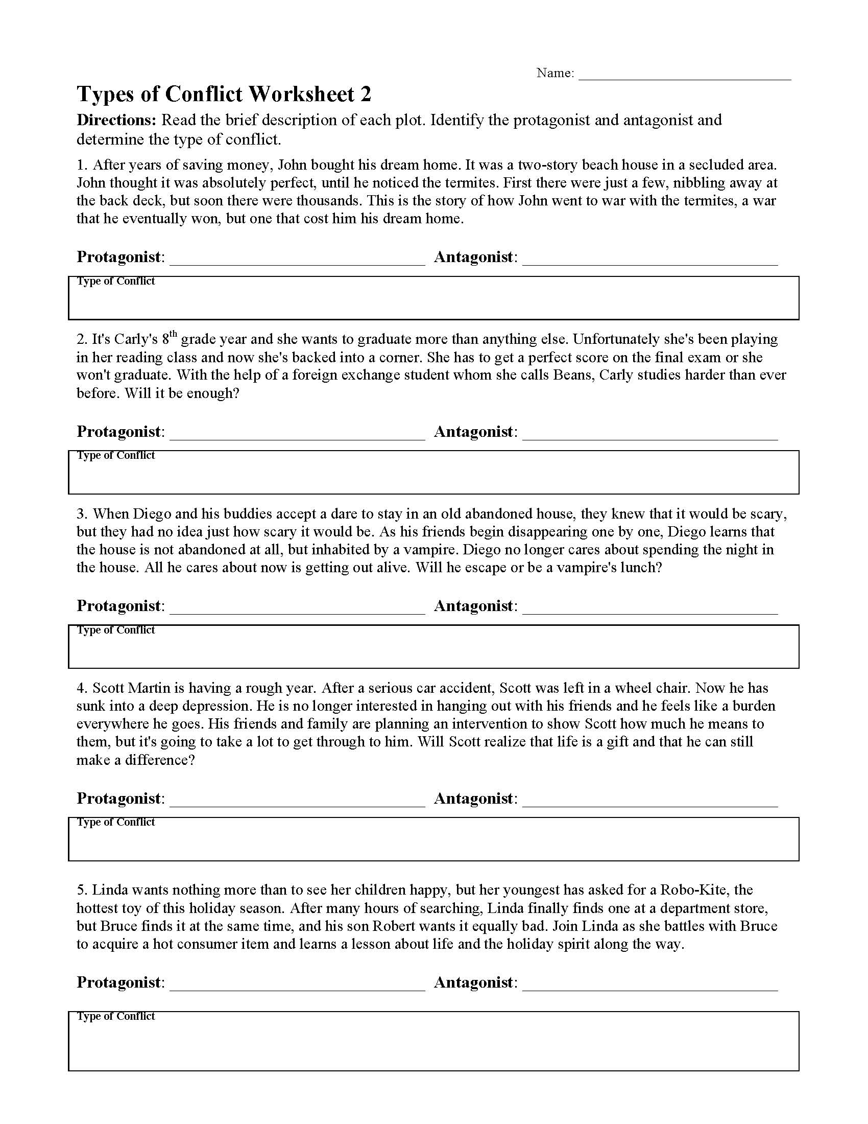 Types of Conflict Worksheet 2 | Preview