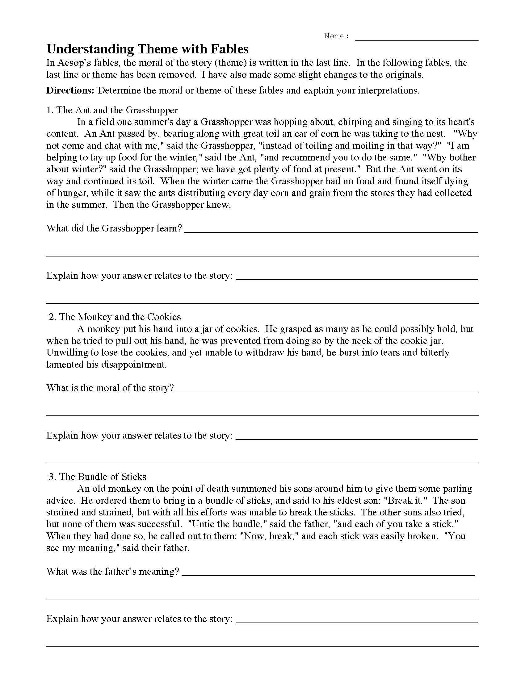 Theme Worksheets With Multiple Choice