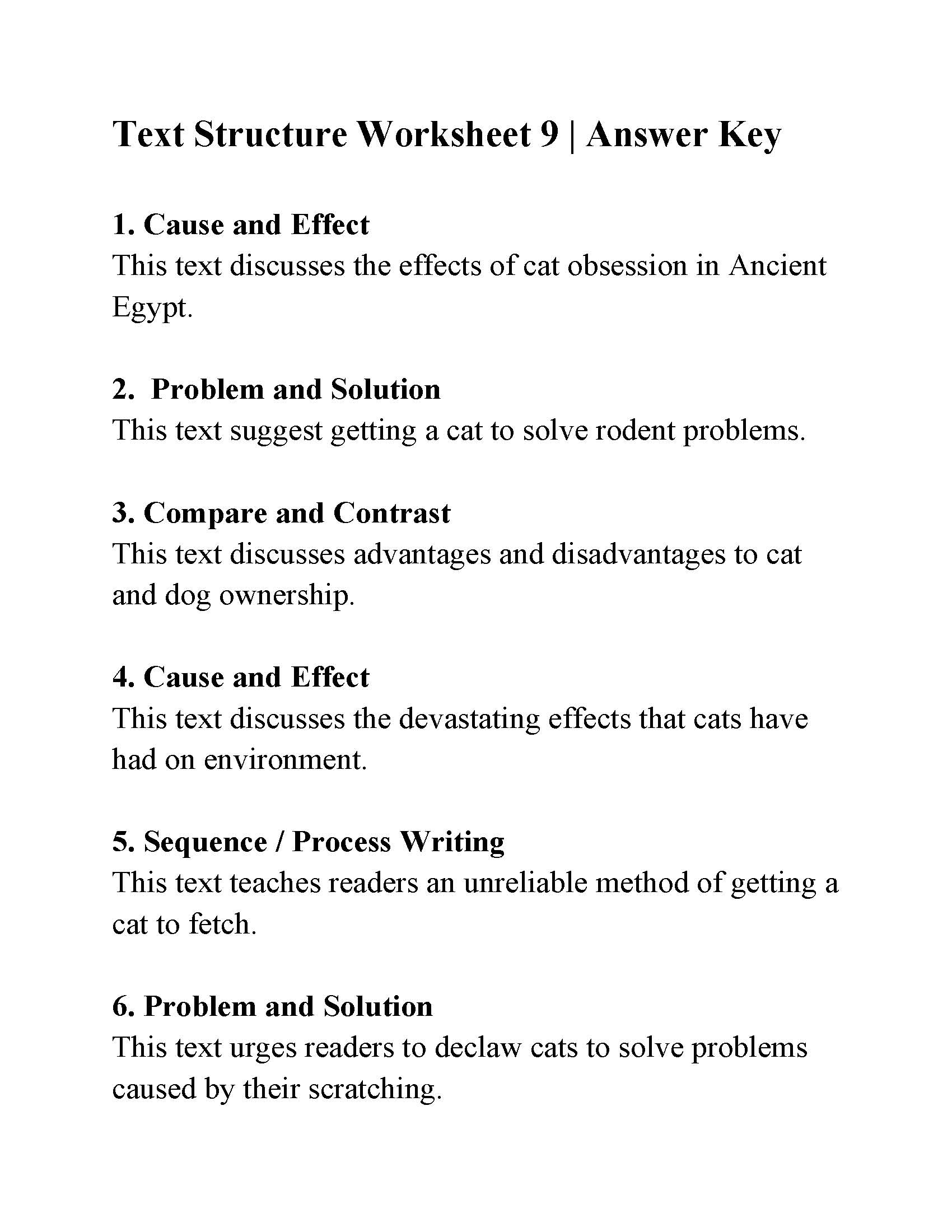 Text Structure Worksheet 9 Answers