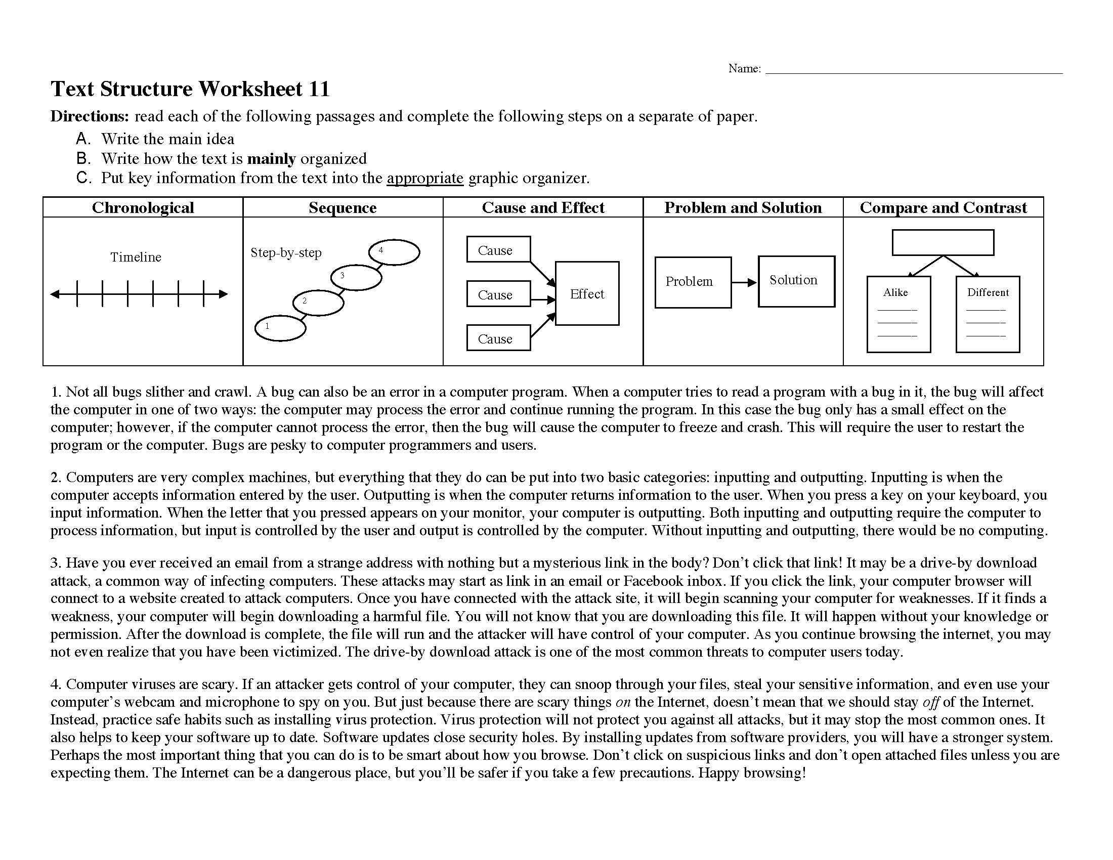 Text Structure Worksheet 11 Reading Activity